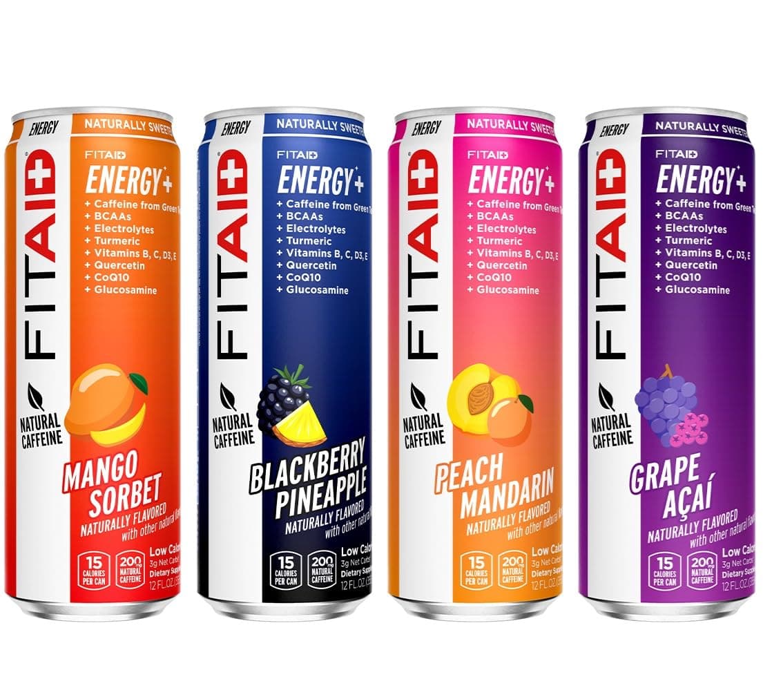 LIFEAID FITAID Energy, 200mg Natural Caffeine, Keto, Variety Pack, Optimum Performance Formula: BCAAs, Quercetin, Electrolytes, Omega-3s, 15 Calories, Paleo, Vegan & Gluten-Free, 12 Fl Oz (Pack of 12)