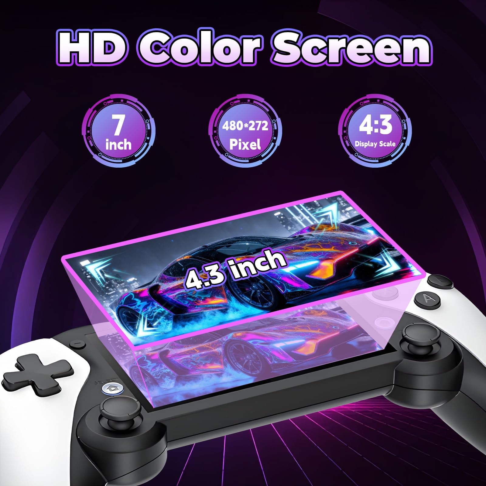 M25 Portable Handheld Game Console 64G, Retro Video Gaming Console Preloaded 20000+ Retro Games 25+ Emulators, EmuELEC System, 4.3-inch LCD Screen, 480*272 Resolution, 3D Dual Joystick