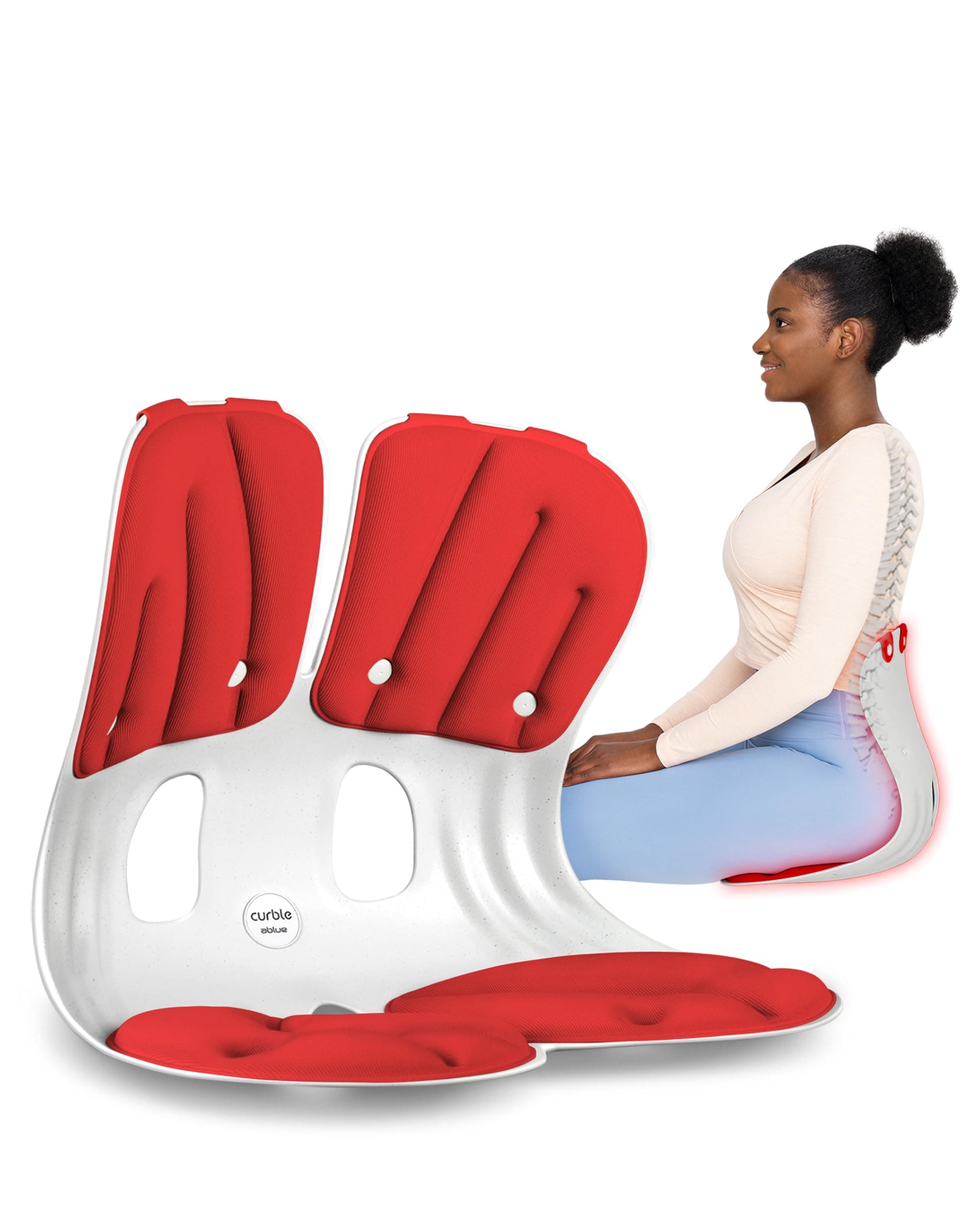curble Grand, Ergonomic Back and Lumbar Support for Good Posture Correction and Back Pain Relief, Perfect for Office, Floor Seat, and Work from Home, Patented (Red)
