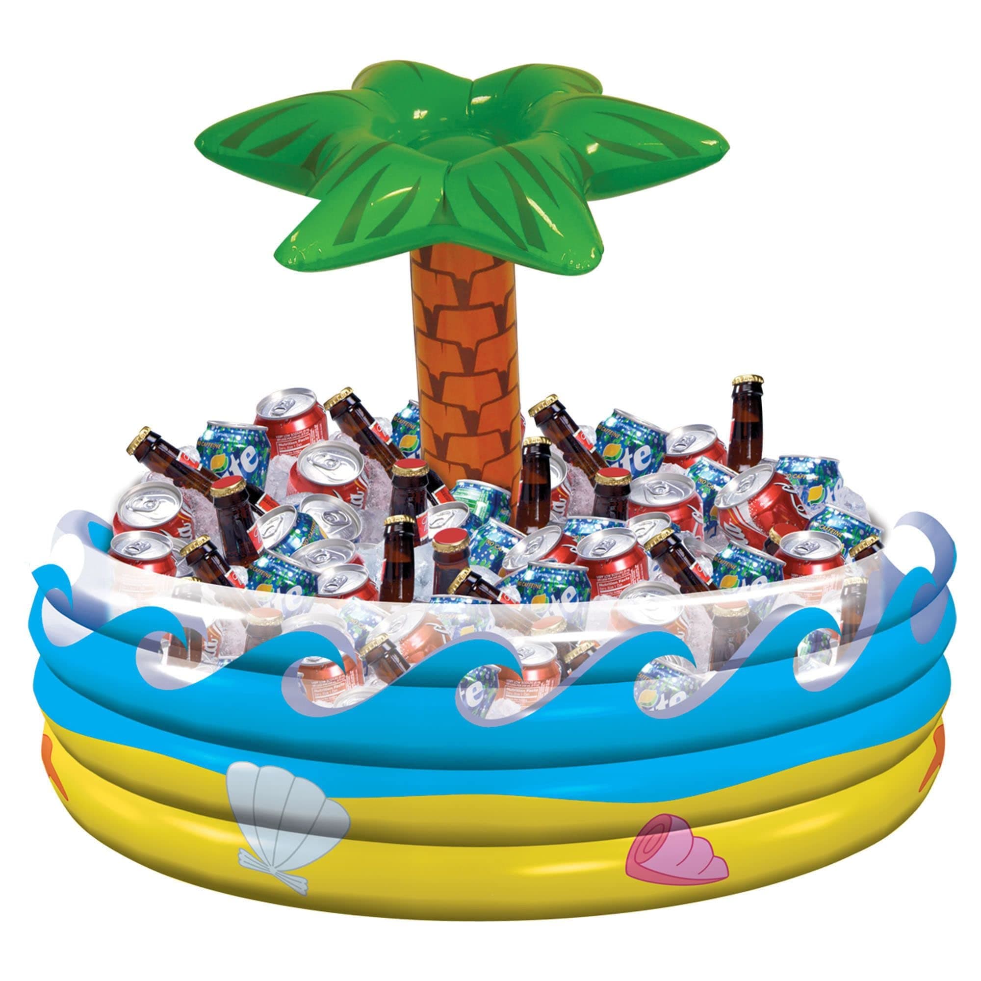Tropical Palm Tree Inflatable Cooler - 14" x 29.5" (Pack Of 1) - Multicolor Plastic Beverage Holder For Parties & Events