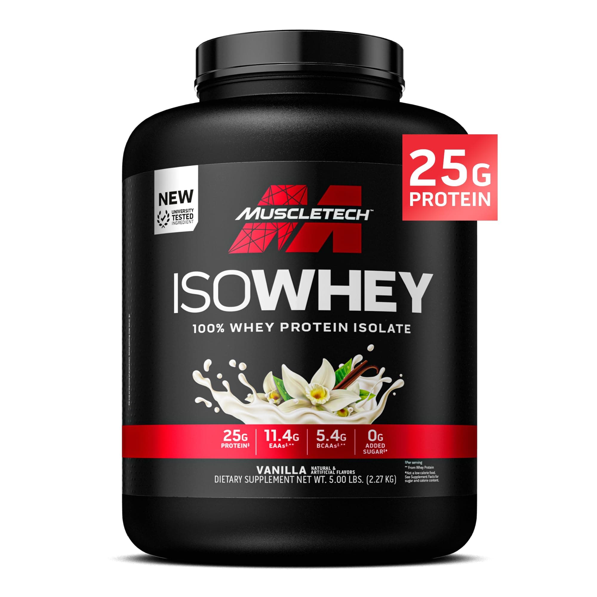 ISO Whey Isolate Protein Powder, Vanilla - Post Workout Gym Supplement for Lean Muscle Gain, Body Building Weight Gainer & Recovery - 25g Protein, BCAA, EAA & 0 Added Sugar - 5lbs