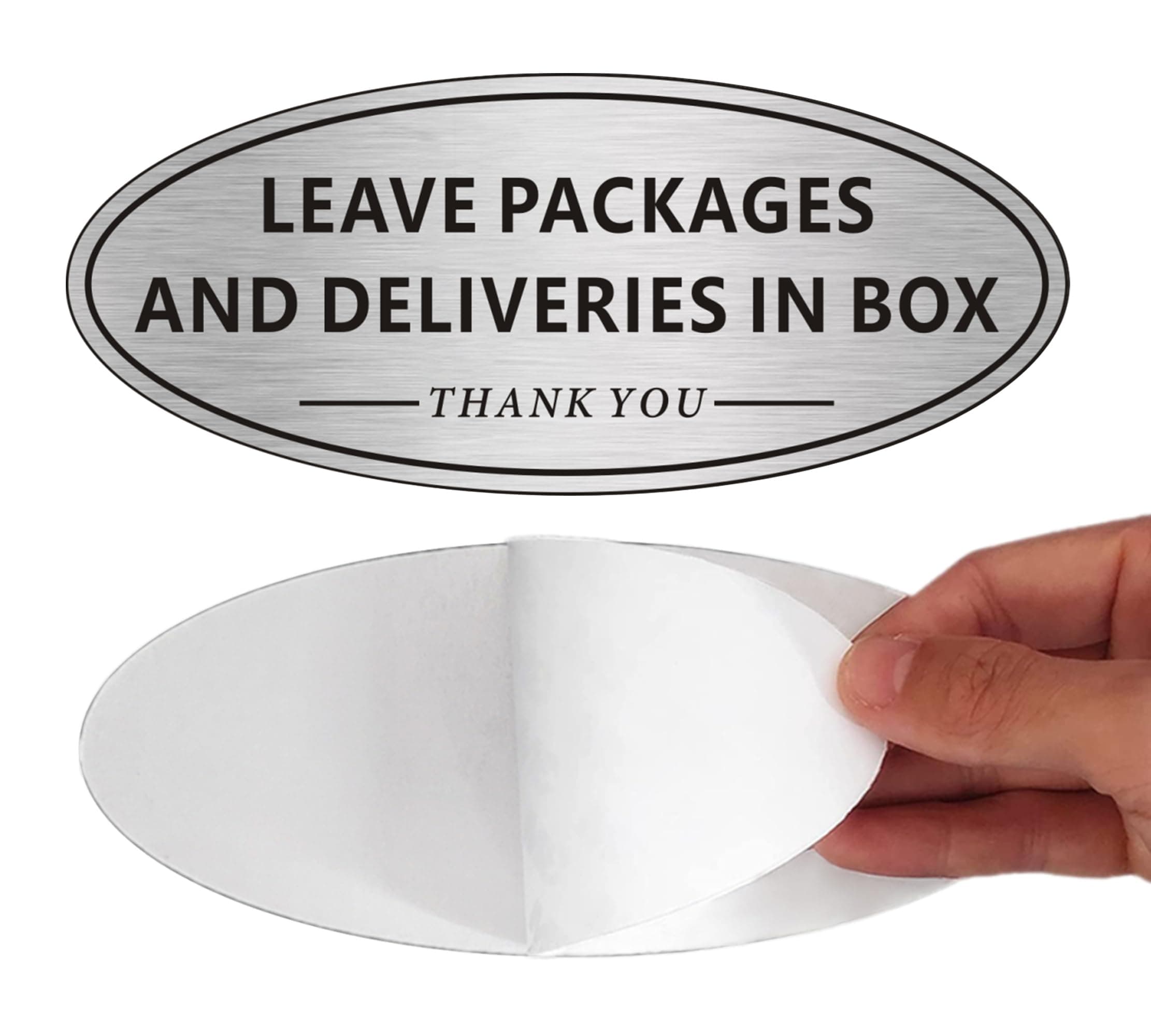 MongFunPlease Leave Packages Deliveries in Box Sign, (2 PACK) Leave Packages in Box Sign, 7 x 3 Inch Self-adhesive Delivery Signs for Home Front Door (Brushed Aluminum)