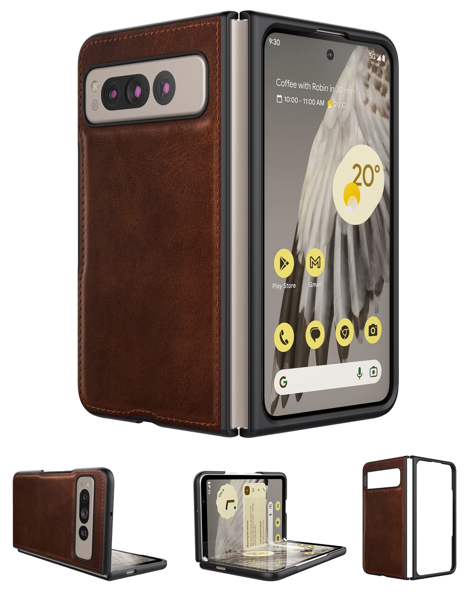 for Google Pixel Fold Case, Leather Case, PU Leather + Hard PC Shell Ultra Thin Slim Durable Protective Phone Case Cover for Google Pixel Fold 2023 (Brown)