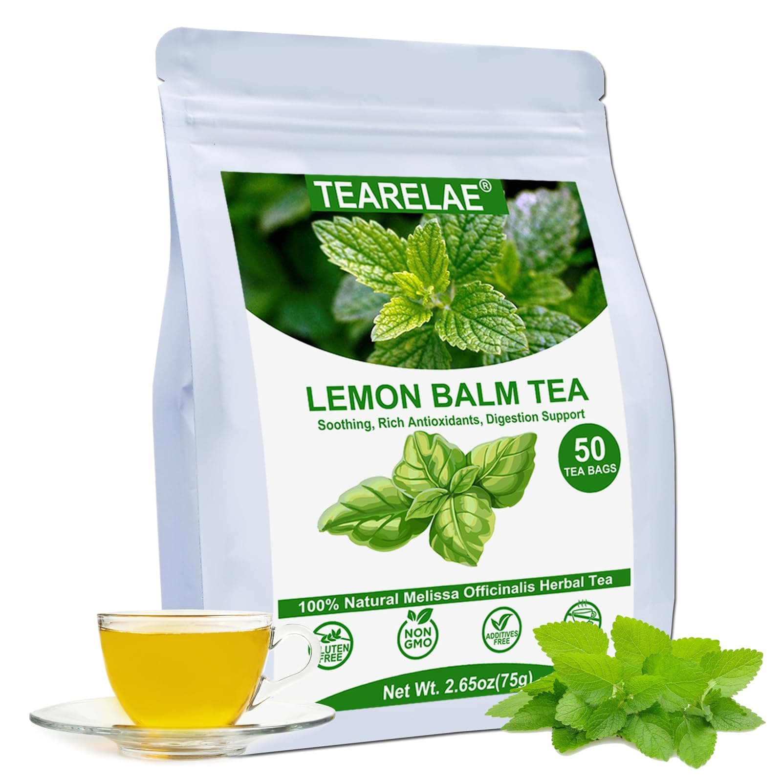 Lemon Balm Tea Bag - 1.5g X 50 Count - Pure Natural Dried Lemon Balm Herb - Premium Lemon Balm Leaf for Calming and Digestion Support - Caffeine-free - Non-GMO