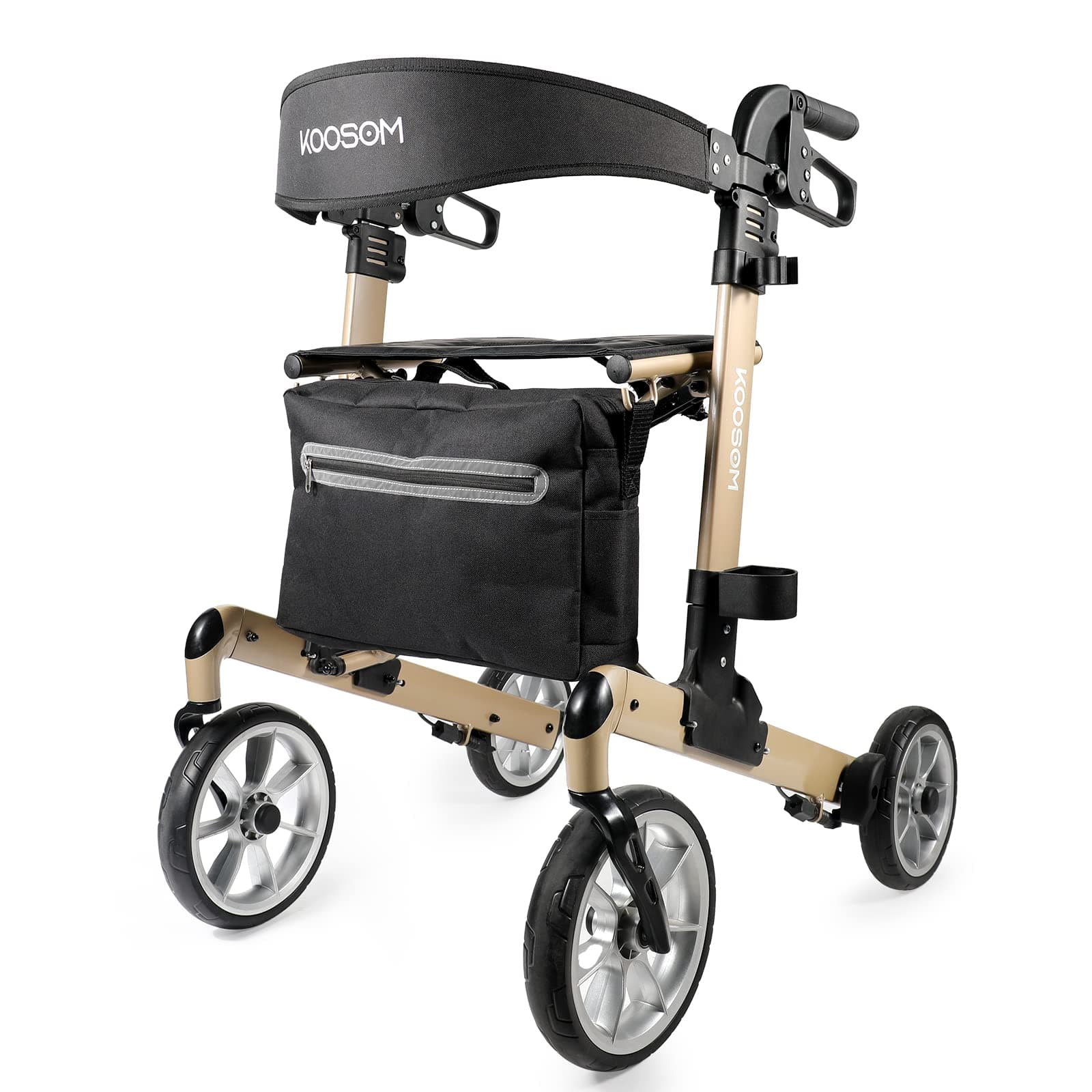 Rollator Walker for Seniors with Seat Foldable and No-Assembly Adult Mobility Walker, Gold