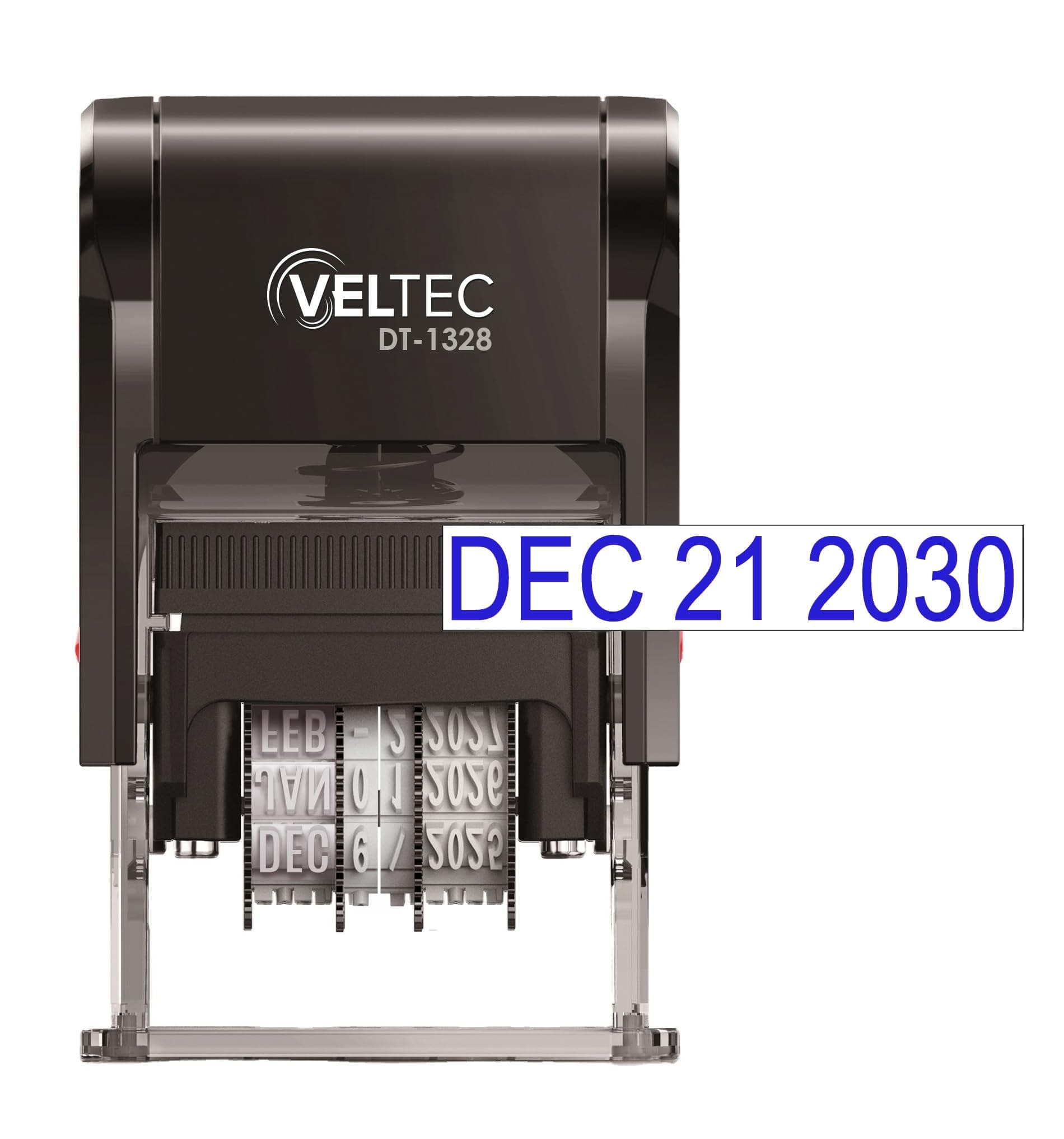 Self Inking Date Stamp with Month, Day, Year - Easy to Use & Adjust, Rubber Head, Sturdy ABS, Uniform Print, 10 Years of Dates, Refillable (Blue)