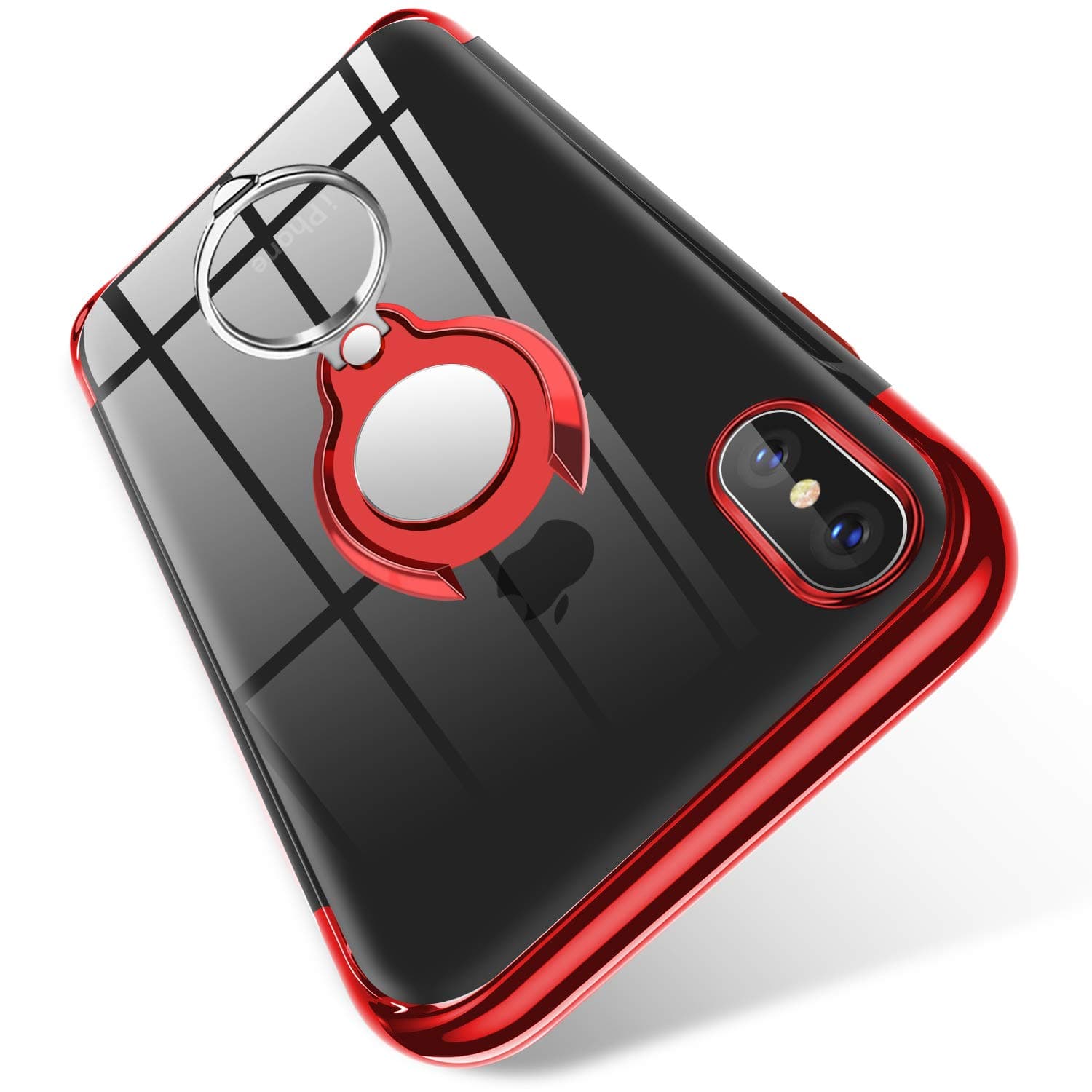 kadixini iPhone XS,iPhone X Case,Crystal Clear with 360 Degree Magnetic Ring Holder Kickstand, Magnet Car Holder Cover for iPhone XS/X Red