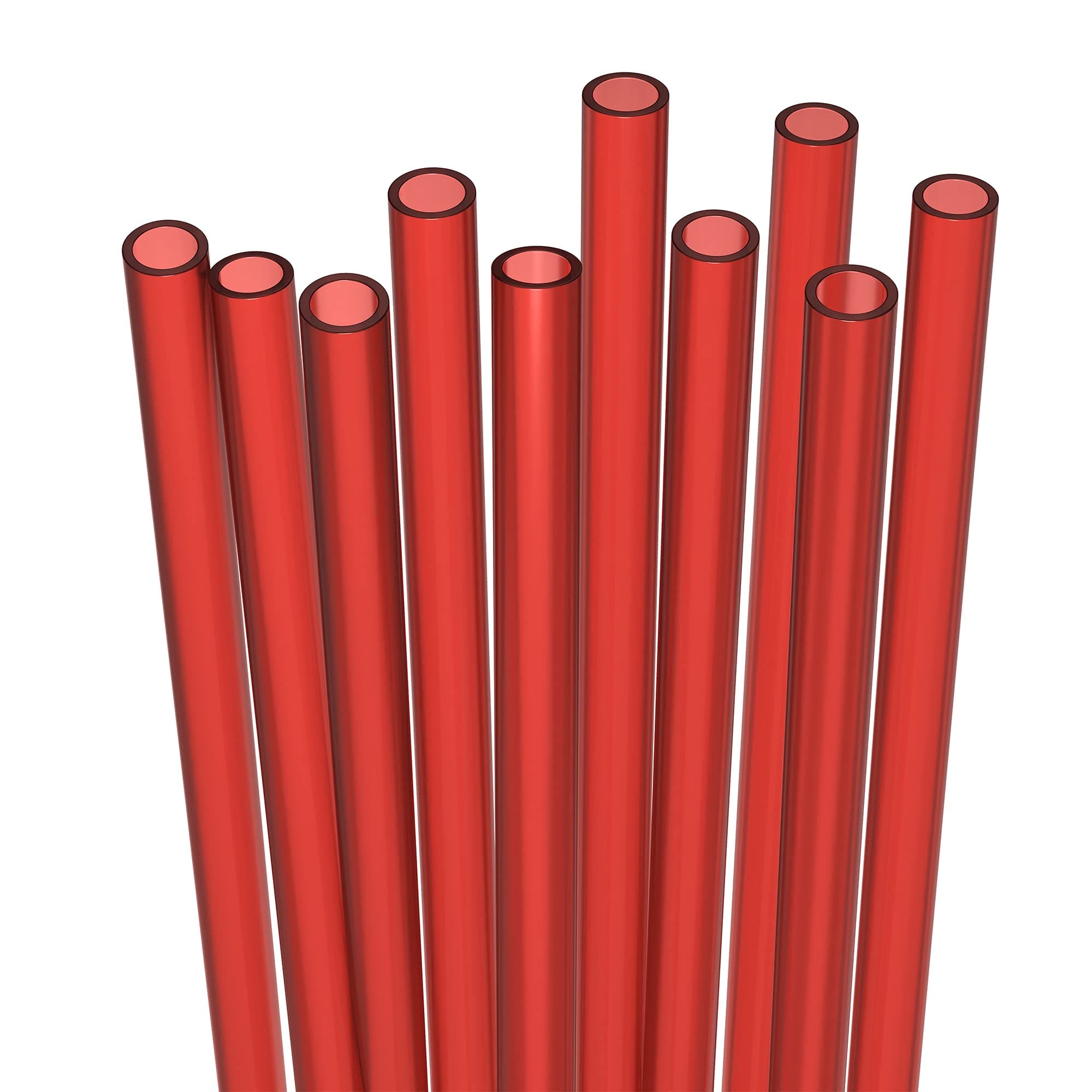 10 Short Reusable Hard Red Plastic Drinking Straws, Medium Width + Sturdy Cleaning Brush - for Cocktails, Small Cups, Kids Drinks - Dishwasher Safe BPA Free