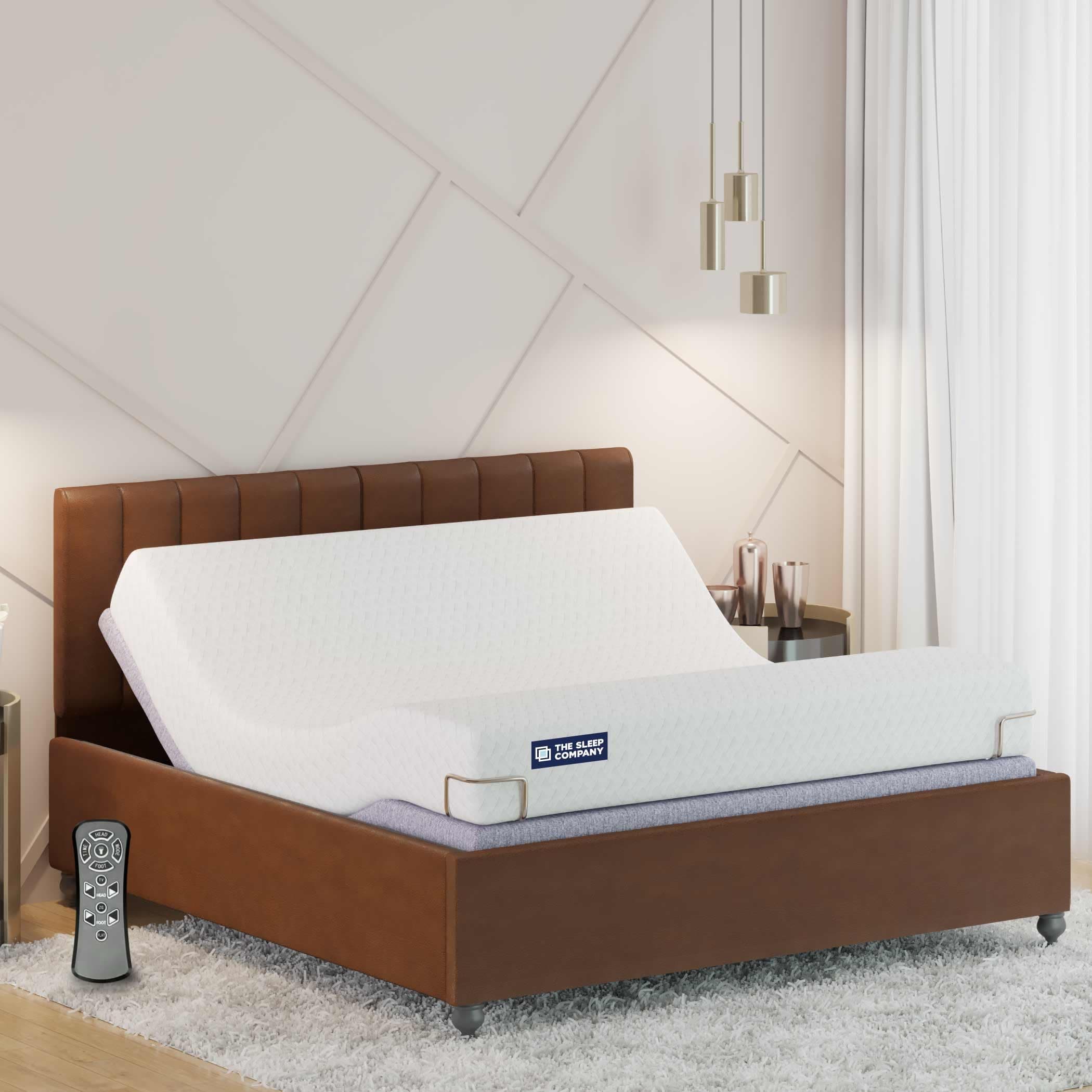 The Sleep Company Elev8 Smart Recliner Bed with Leather Frame | Premium Smart Adjustable Bed | in-Built Massage Mode & Zero Gravity Sleep Mode | King Size, Stainless Steel, Brown