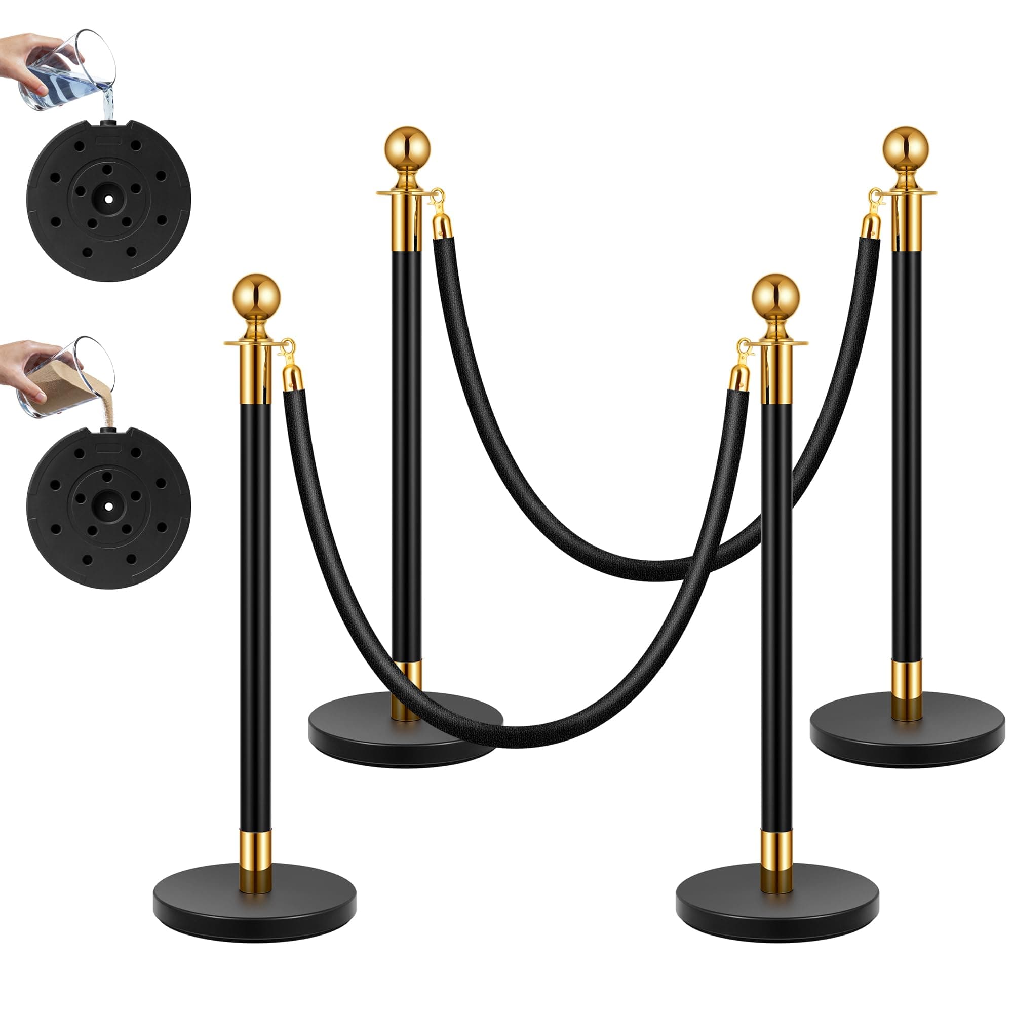 VIVOHOME Stanchions and Velvet Ropes 4PCS, Water-Fillable Base with Iron Post, 5 Feet Velvet Ropes and Posts, Crowd Control Barriers, Red Carpet Runner Poles for Party Supplies