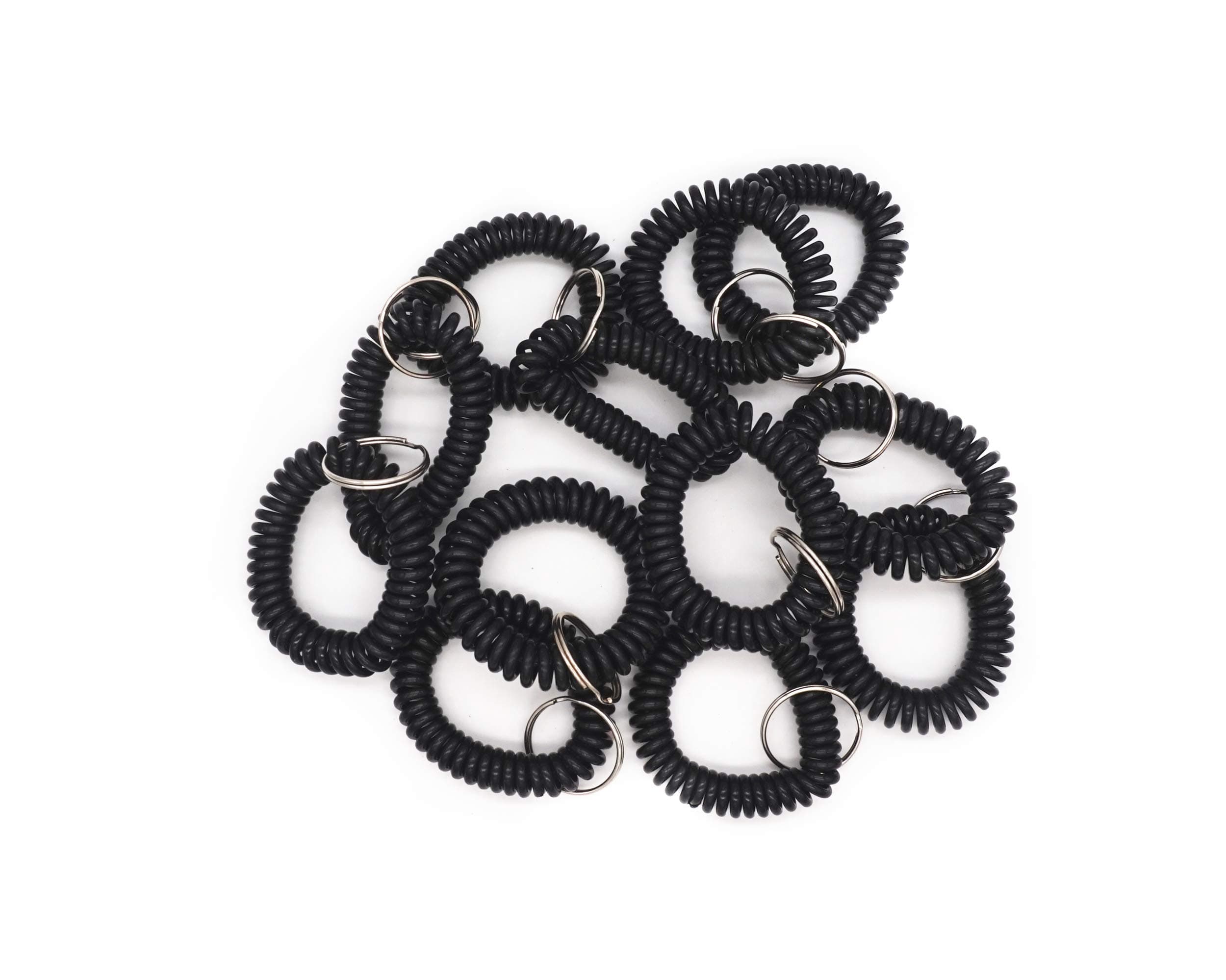 Plastic Coil Wrist Band Key Ring Stretchable Spring Bracelet Key Chain Keyring Holder - Black 20 Pcs