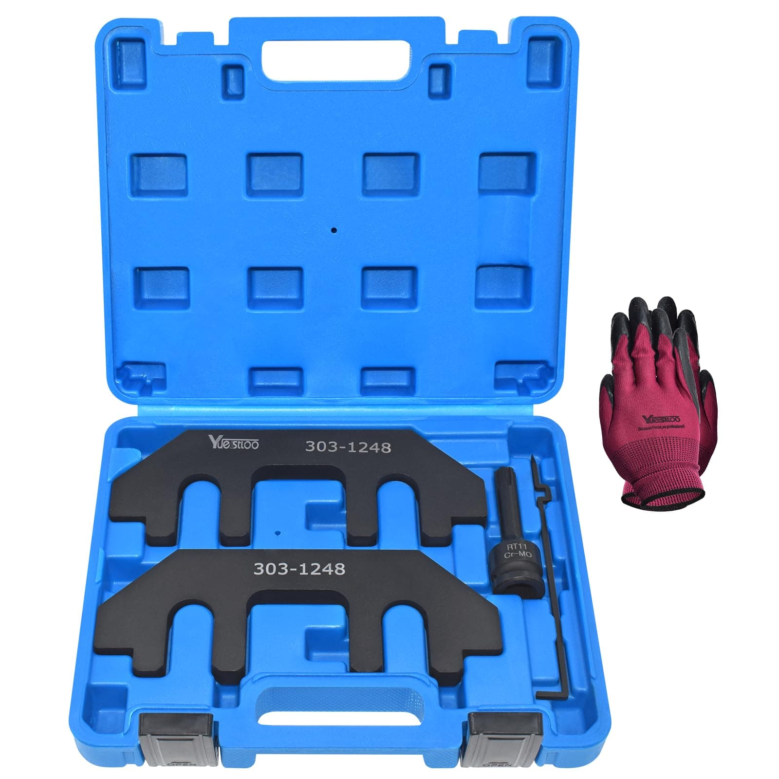 Camshaft Holding Tool Kit with Tension Tool, Timing Alignment Holder Tool for Ford 3.5L & 3.7L 4V Engines, Replace 303-1248 303-1530, with Portable Case and Gloves