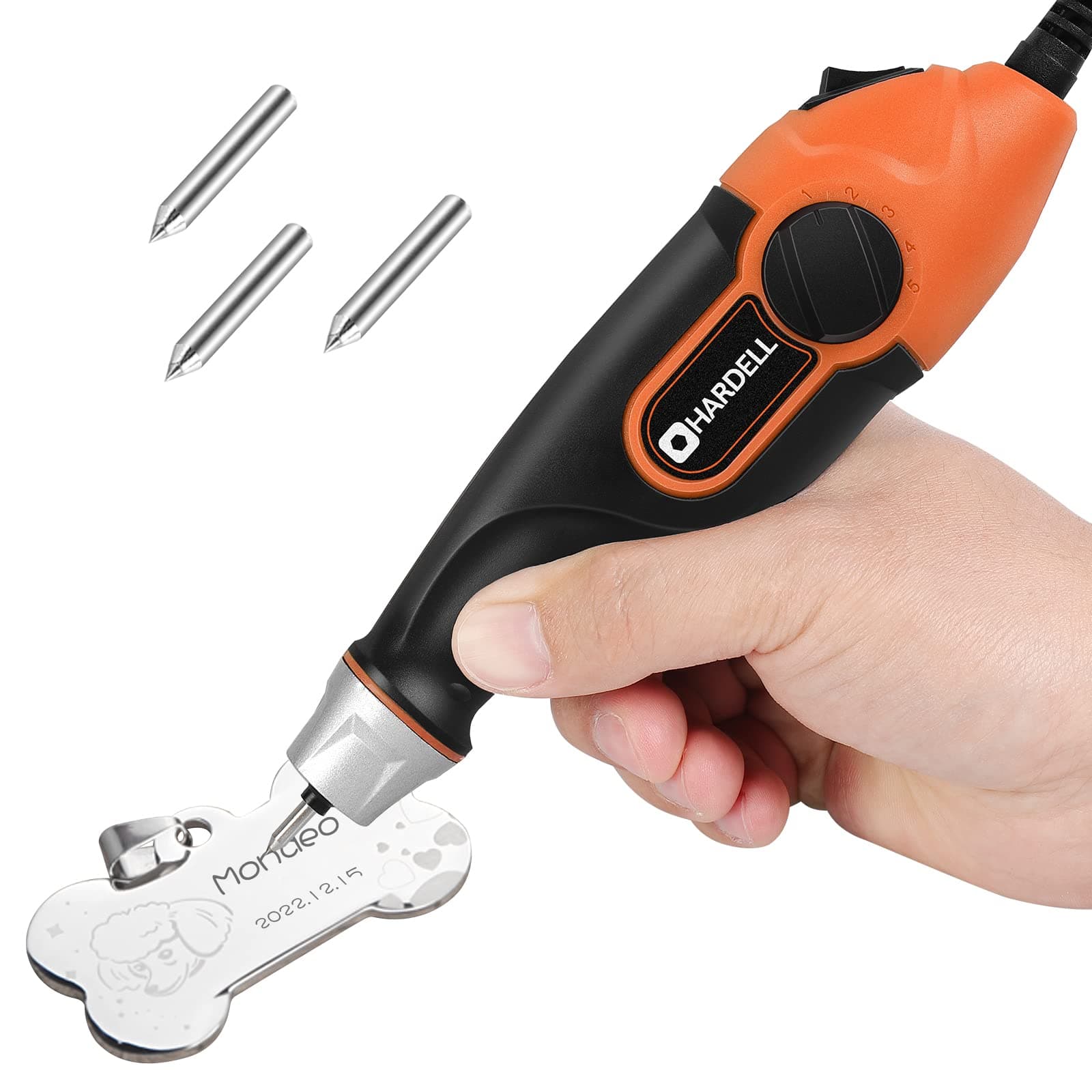 24W Engraver Pen, 5 Speed Etching Tool with Letter/Number Stencil,Soft Handle Engraver with Tungsten Carbide Steel Bits for Metal, Tile, Stone, Wood,Leather, Glass, PVC Pipe, DIY Crafts