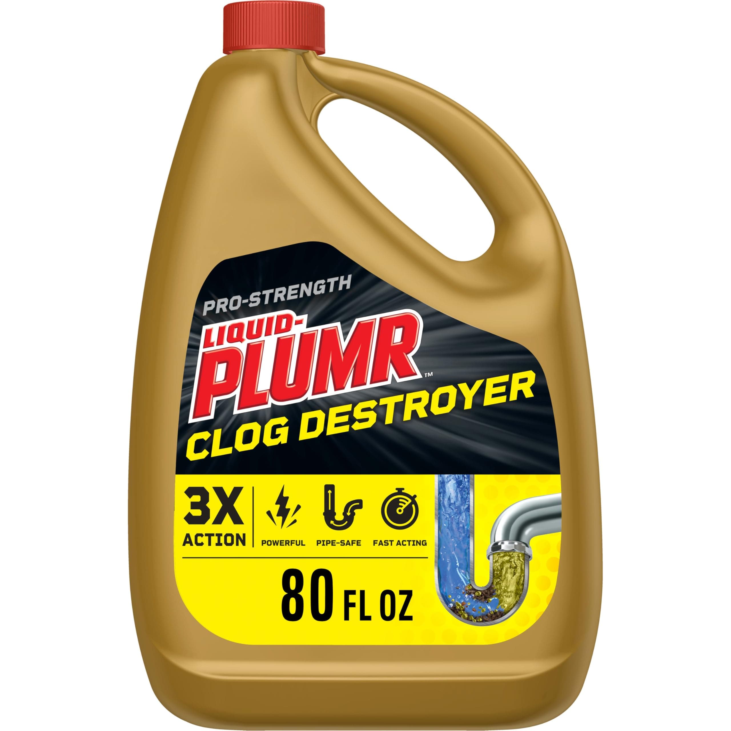 Clorox Liquid-Plumr Pro-Strength Clog Destroyer, Liquid Drain Cleaner, 80 Fluid Ounces (Package May Vary)