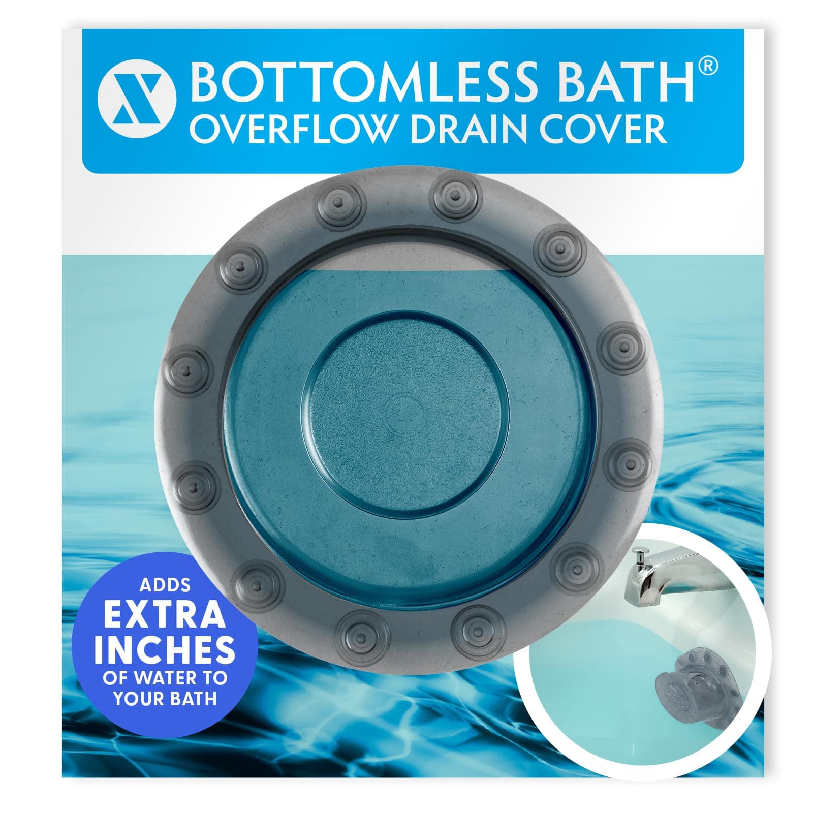 SlipX Solutions Bottomless Bath Overflow Drain Cover for Tub, Adds Inches of Water to Bathtub for a Warmer Deeper Bath, Spa Accessories, Drain Block, Water Stopper Plug (4 inch Inner Diameter, Gray)