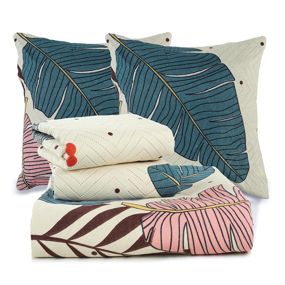 BSB HOME 220 TC 5 Piece Bedding Set with 1 Pc Bedsheet, 2 Pc Quilted Cushion with Zip, 2 Pc Pillow Covers - Heavy Glace Cotton Colour- Almonds (90X 100 Inches)