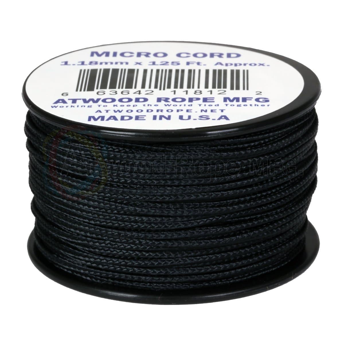 Atwood Rope MFG Parachute Cord Micro Cord Black, 1.18 mm diameter, 1000 feet