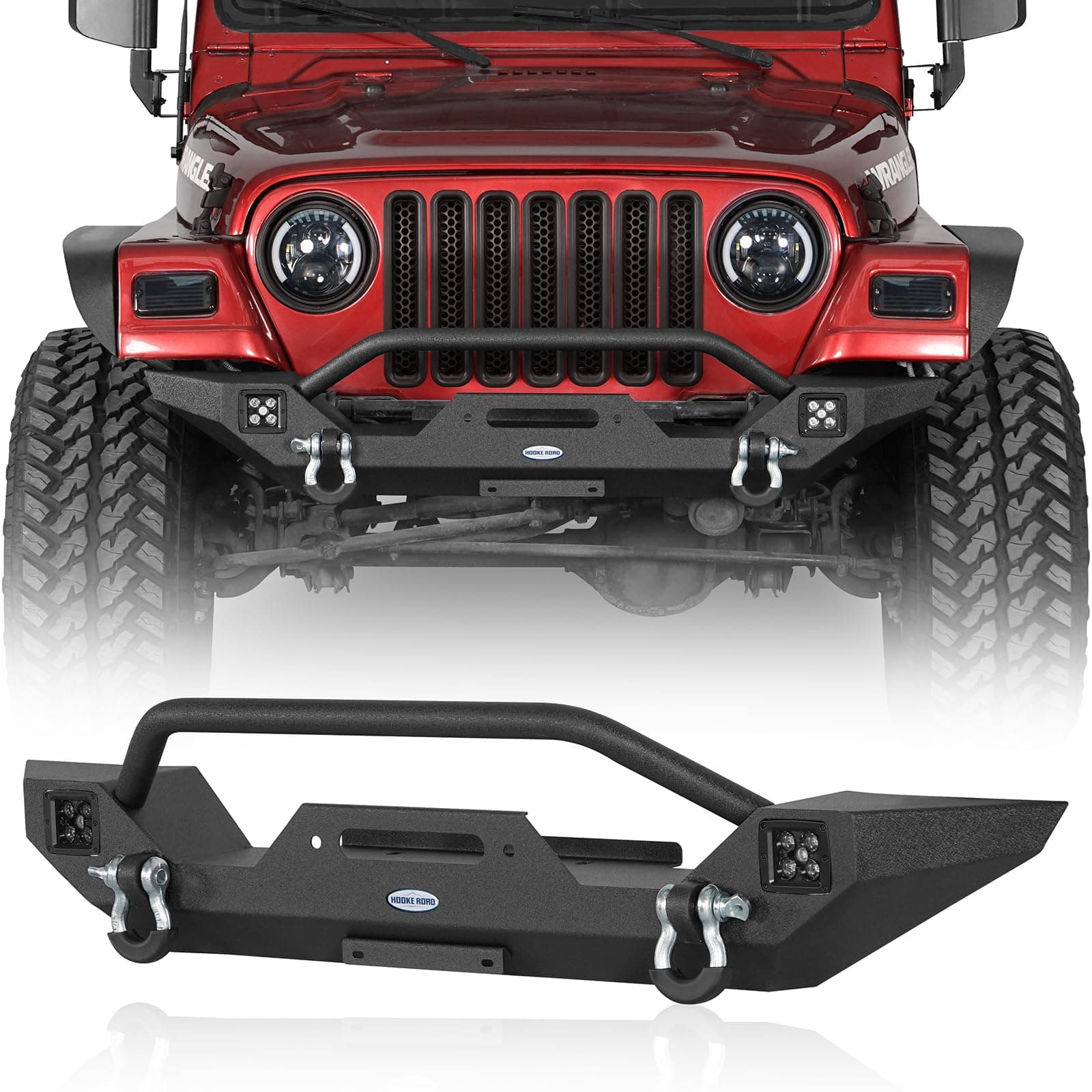 u-Box TJ Front Bumper w/Winch Plate for Jeep Wrangler TJ 1997-2006 Rock Crawler Steel Bumper w/LED Lights & D Rings