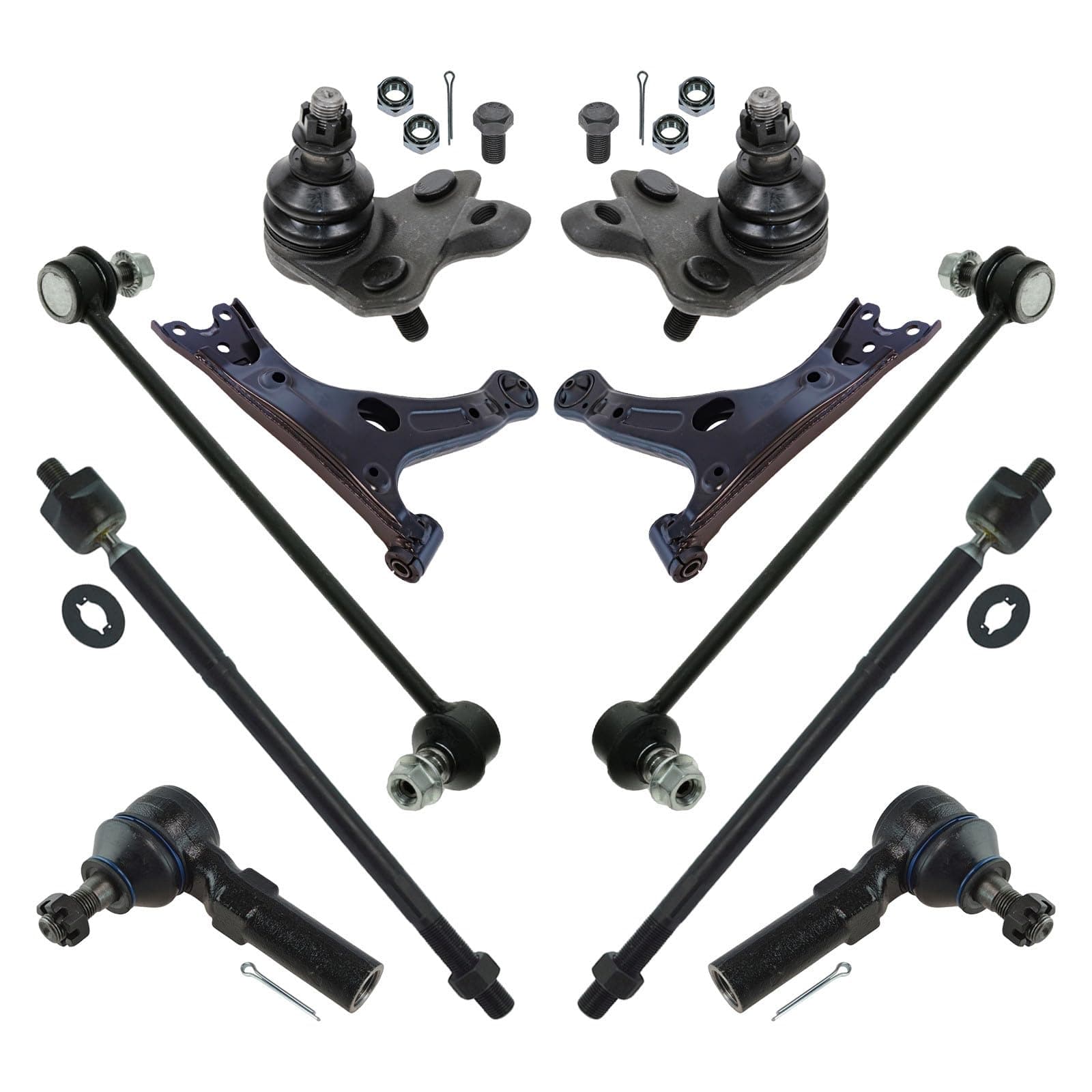TRQ Front Steering and Suspension Kit with Tie Rods Control Arms Ball Joints Sway Bar Links Compatible with 2014-2018 Toyota Corolla Front 2019 Toyota Corolla Sedan Front