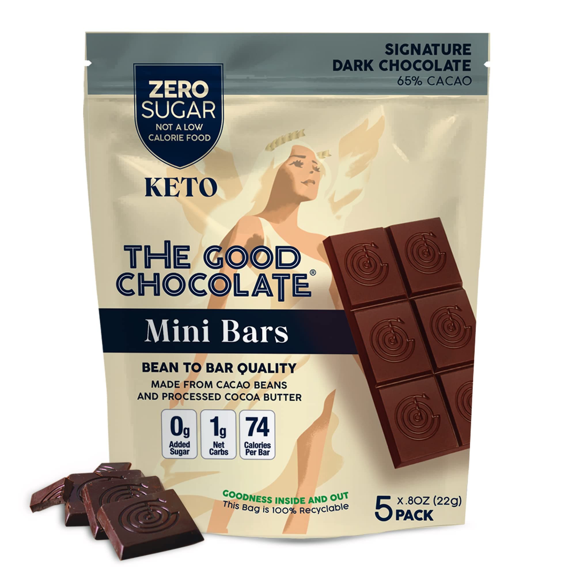 The Good Chocolate - Keto Dark Chocolate Mini Bars, Zero Sugar, Lower Net Carb Snack, Lower Calorie, Vegan Chocolate Candy, 1 Snack Pack