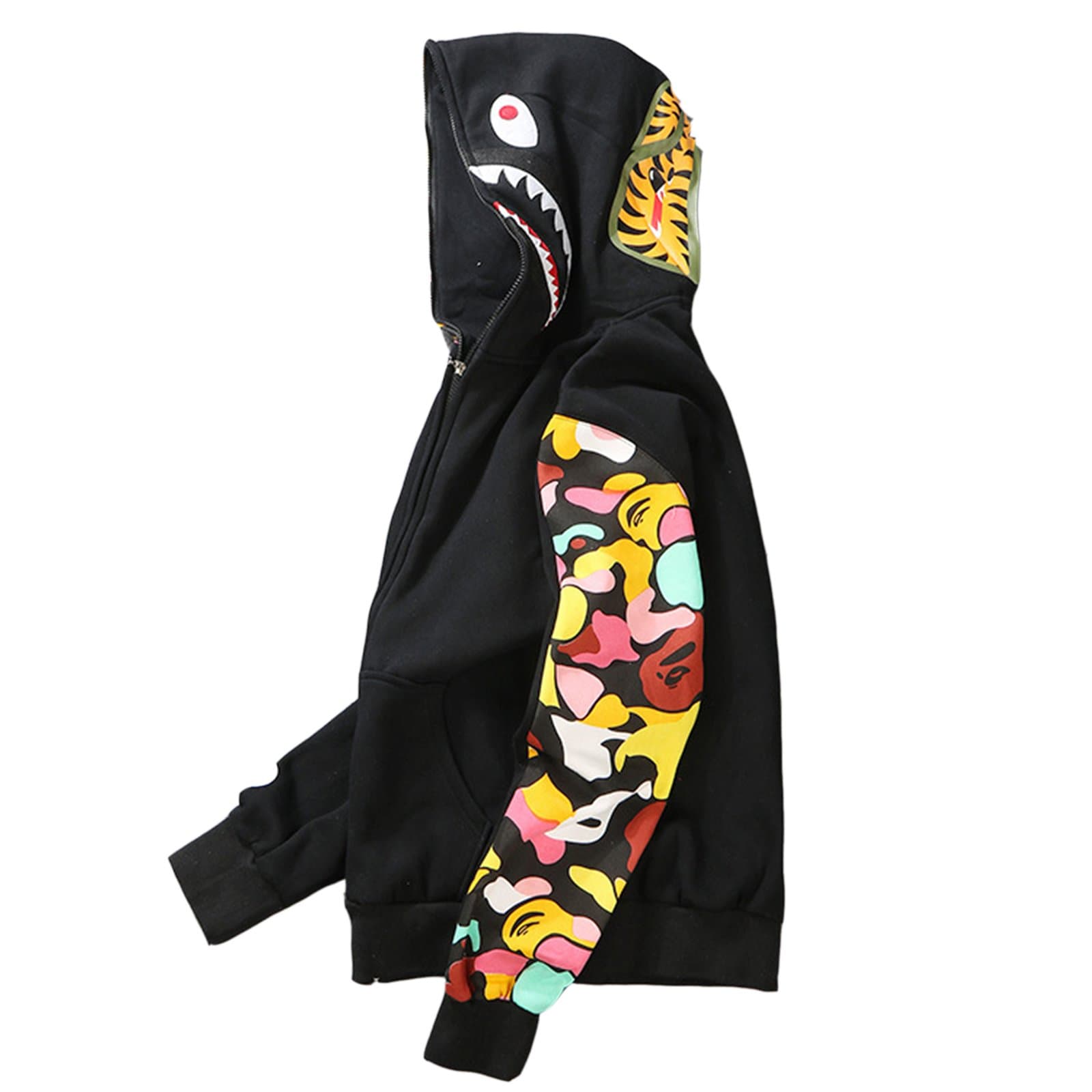 Unisex 3D Print Monkey Hooded Sweatshirt Double Zippers Pullover Long Sleeve Hoodie Plus Velvet Coat