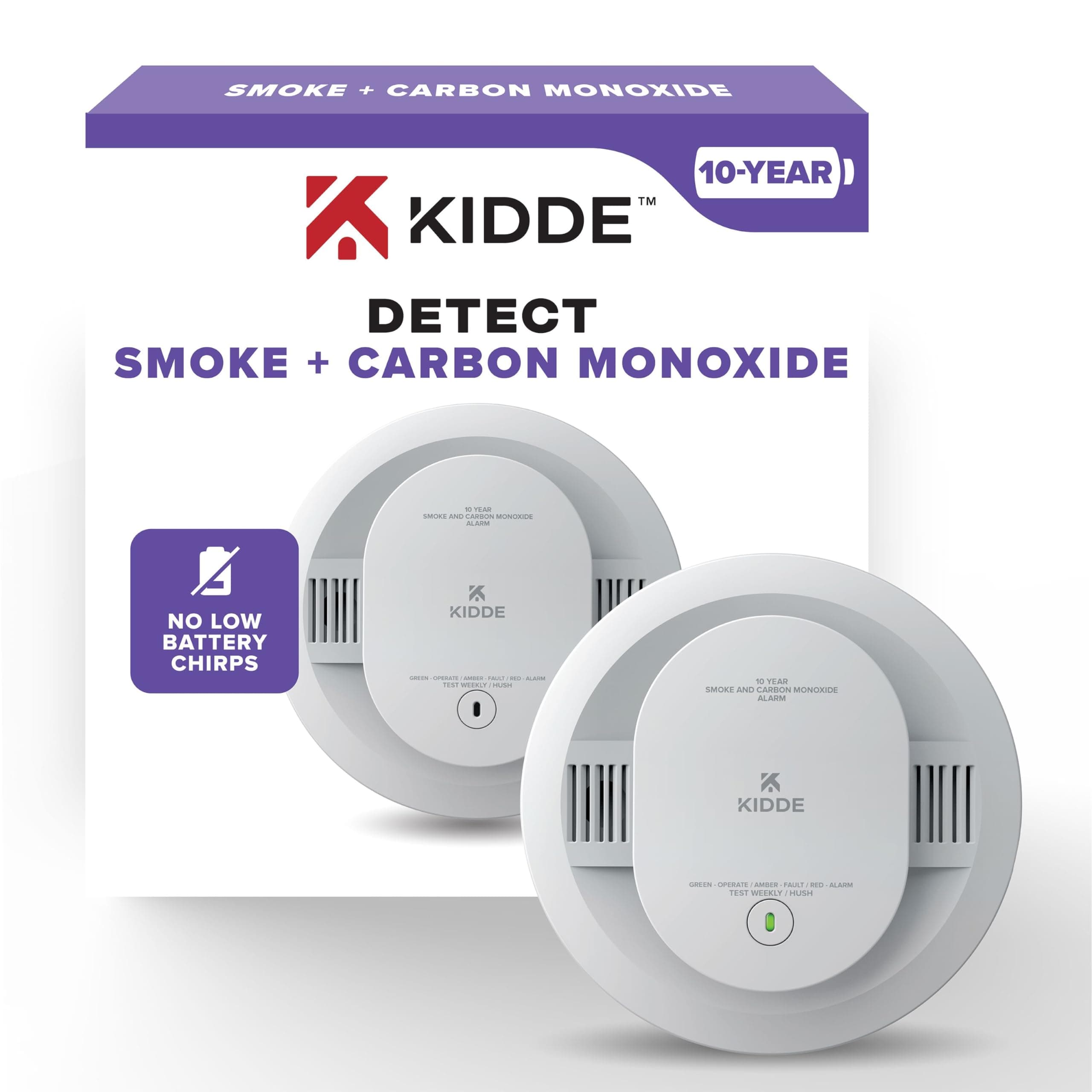 Kidde Smoke and Carbon Monoxide Detector, 10-Year Battery Powered, LED Status Lights, 85 dB Alarm, 5-inches, 30CUD10, 1 Pack