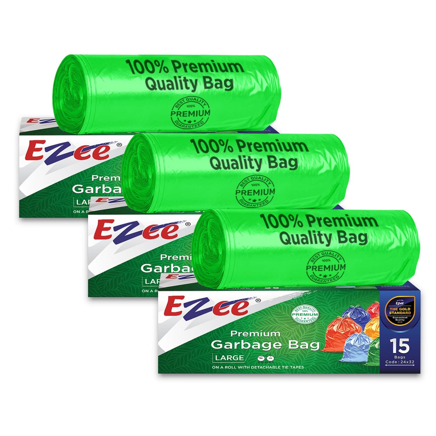 Ezee Premium Garbage Bags for Dustbin/Trash Bag | 45 Pcs | Large 24 X 32 Inches | 15 Pcs x Pack of 3