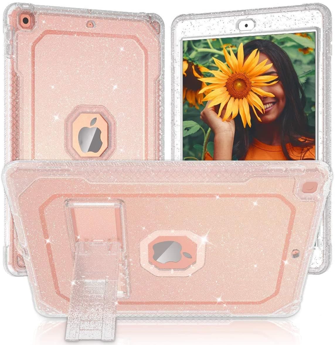 for iPad 9th Generation Case, for iPad 8th/7th Generation 10.2 inch Case 2021/2020/2019, Clear Glitter Slim Shockproof Hard iPad 9 8 7 Gen Cute Cover with Stand