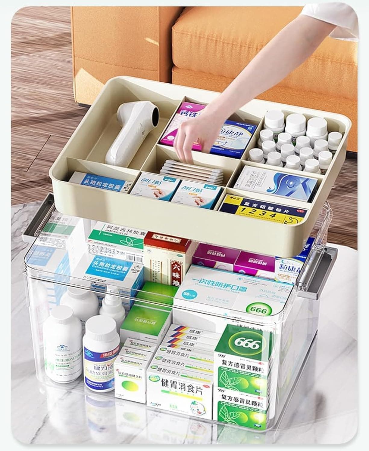 Premify Medicine Storage Box, Pills Organizer with Compartments & Handle, First Aid Kit Storage Case 36x24x19cm, Beeds/Toys/Jewelry Storage Organiser (Large)