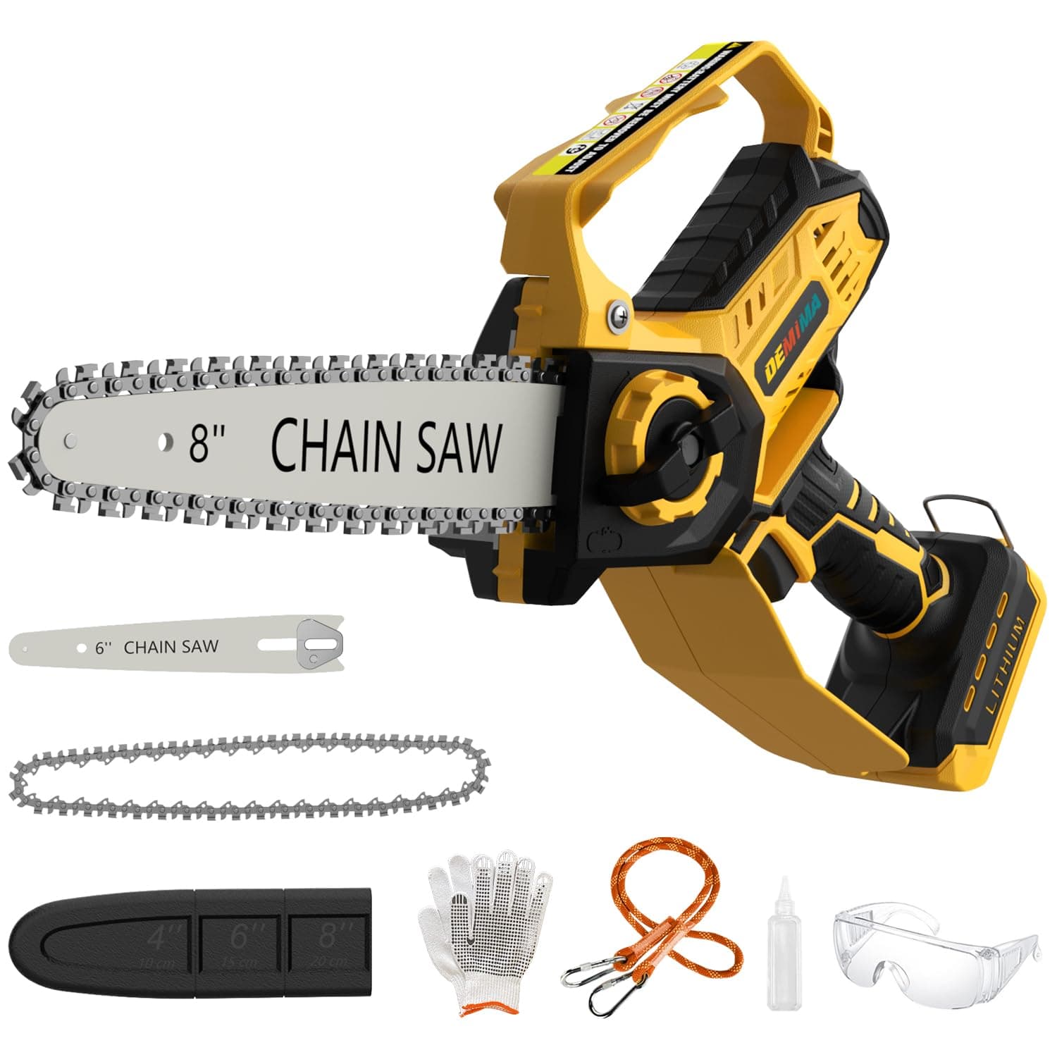 Mini Chainsaw for Dewalt Battery, 8-Inch and 6-Inch 2-IN-1 Cordless Electric Chain saw with Brushless Motor and Auto-Oiler, 800W Hand Mini Chainsaw for Tree Pruning Wood Cutting(No Battery)