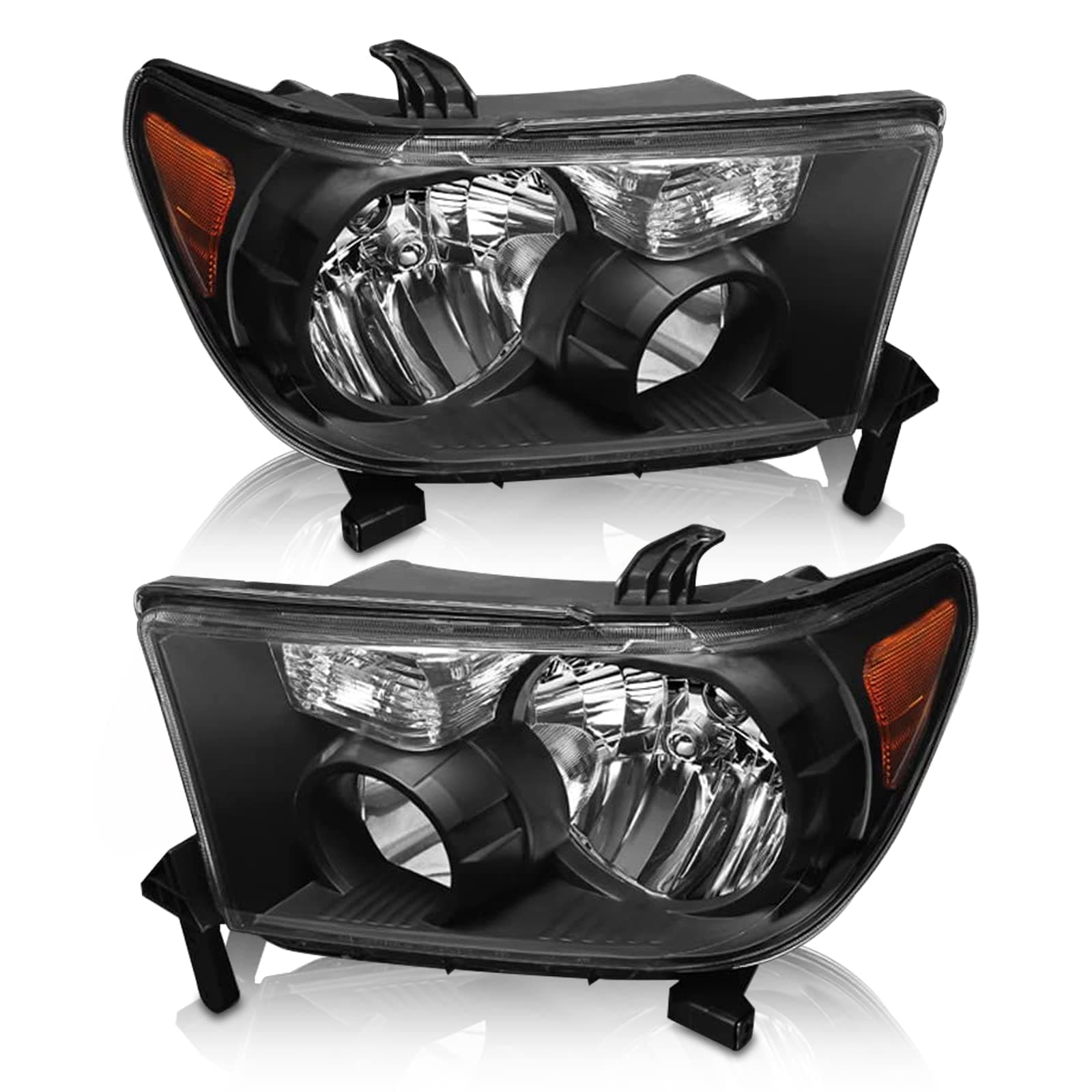 AS Headlight Assembly Compatible 2007-2013 Toyota Tundra Headlight Assembly Replacement for 07-13 Toyota Tundra /2008-2017 Toyota Sequoia Without leveling system with Black Housing Amber Reflector
