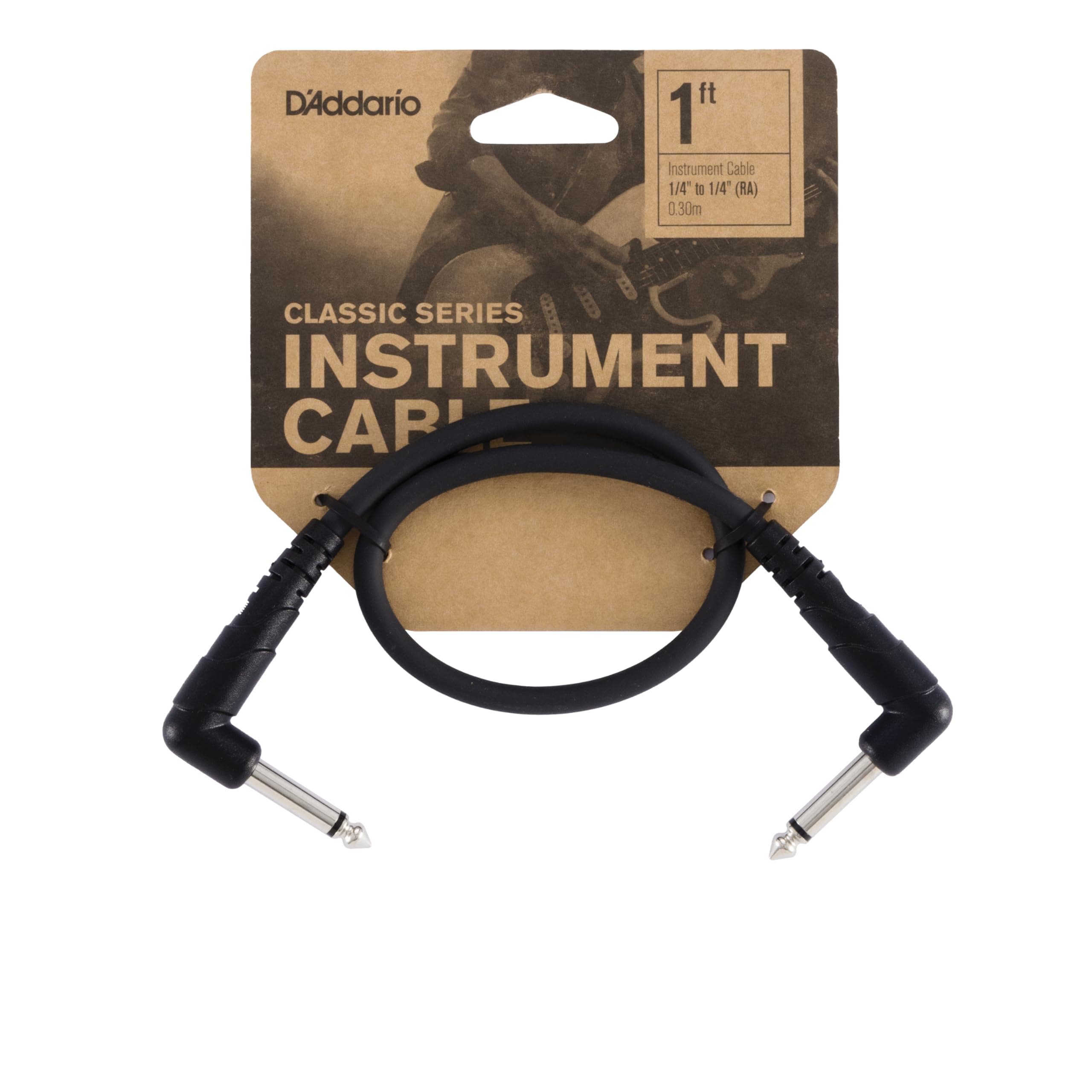 D'Addario Guitar Cable - Guitar Patch Cable - Instrument Cable - Guitar Accessories - 1/4 Inch Right Angle Cable - 1 Foot/0.30 Meters - Right Angle - 1 Pack