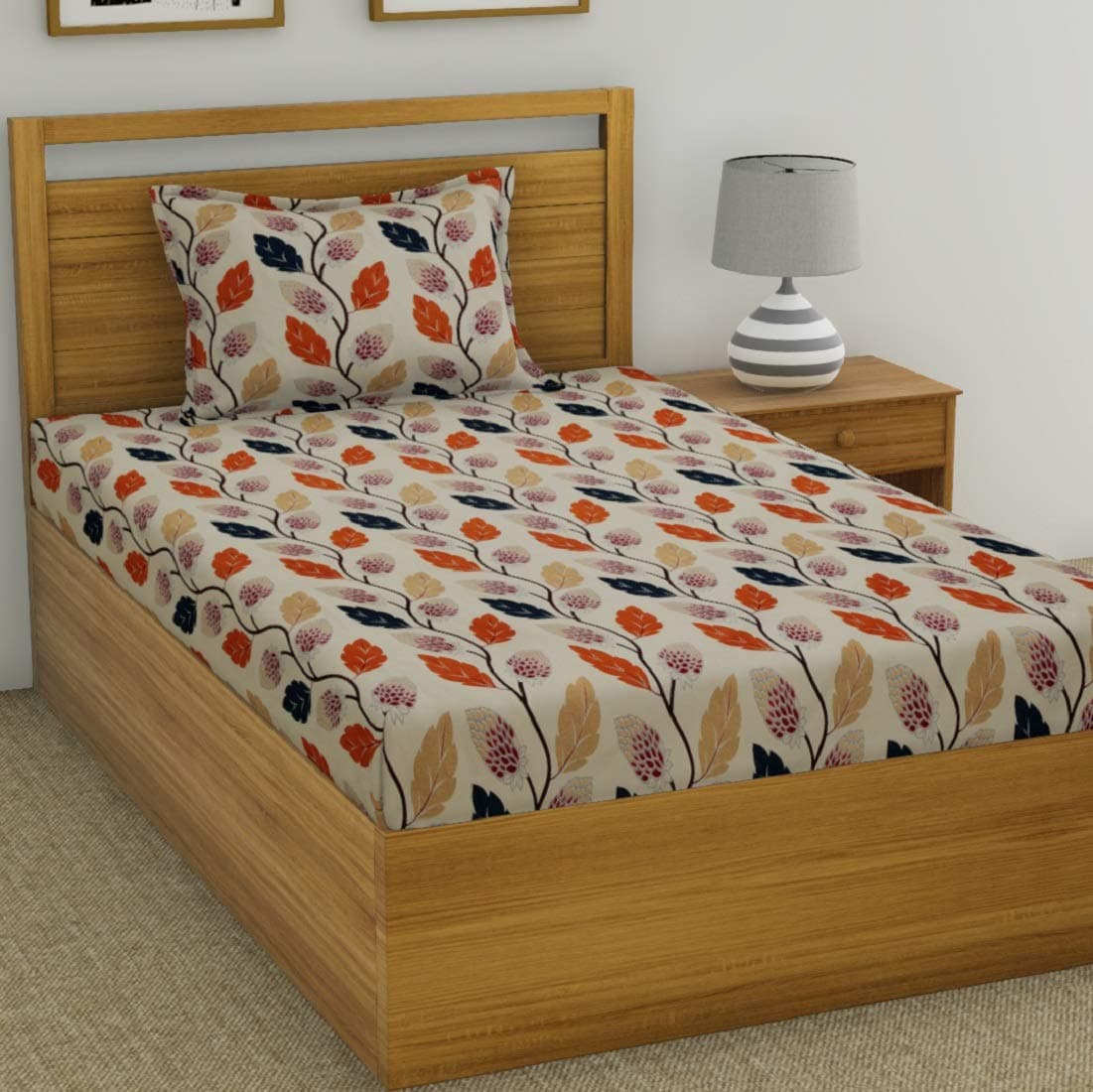 Fashion String 144 TC Microfibre Orange Single Bedsheet with 1 Pillow Cover