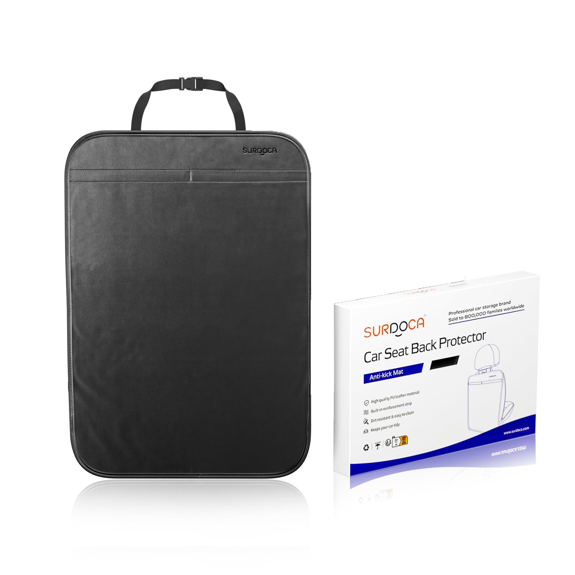 SURDOCA Car Seat Kick Mats Back Seat Protector for Kids, Waterproof Leather Car Seat Cover with Adjustable Strap for Protection of Car from Stain, Mud, Scratches