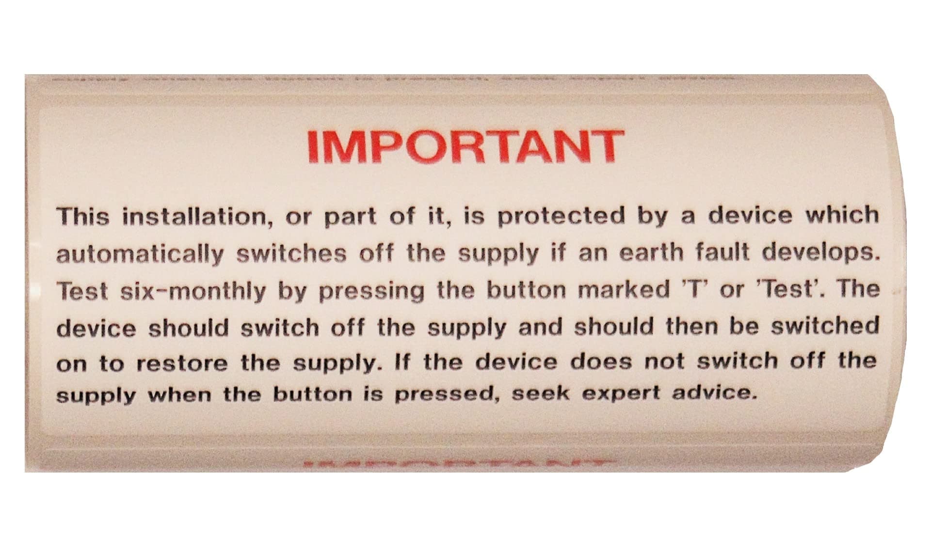 – Warning Signs - R.C.D. TEST LABEL - S/A VINYL - 100 LABELS ON A ROLL