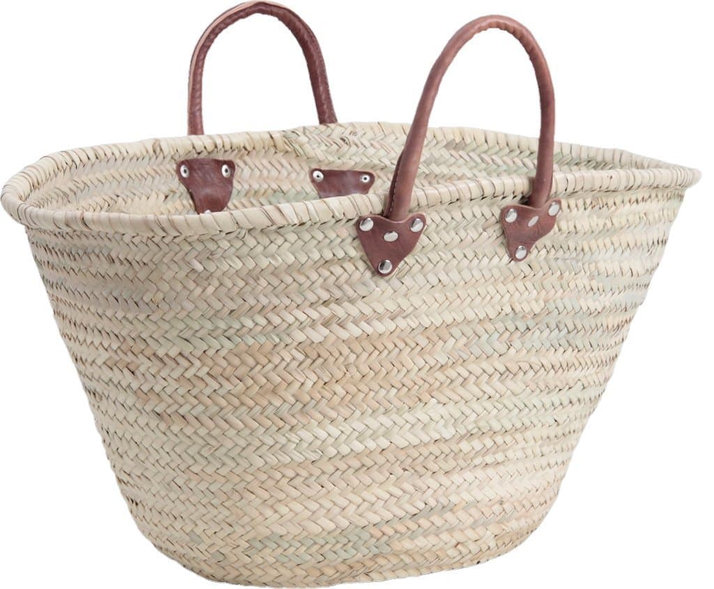 Aubry GaspardPalm Moses Basket with Leather Handle, 55 cm, 60 L, Natural