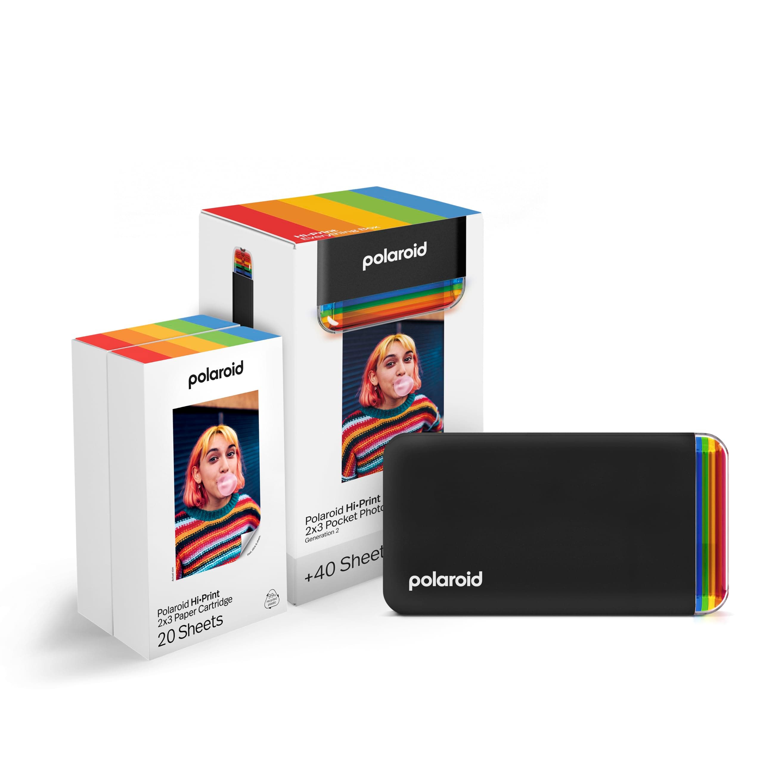 Polaroid Hi-Print + Paper Bundle- 2nd Generation Bluetooth Connected 2x3 Pocket Photo Dye-Sub Printer - Black Printer + 40 Photos (6439)
