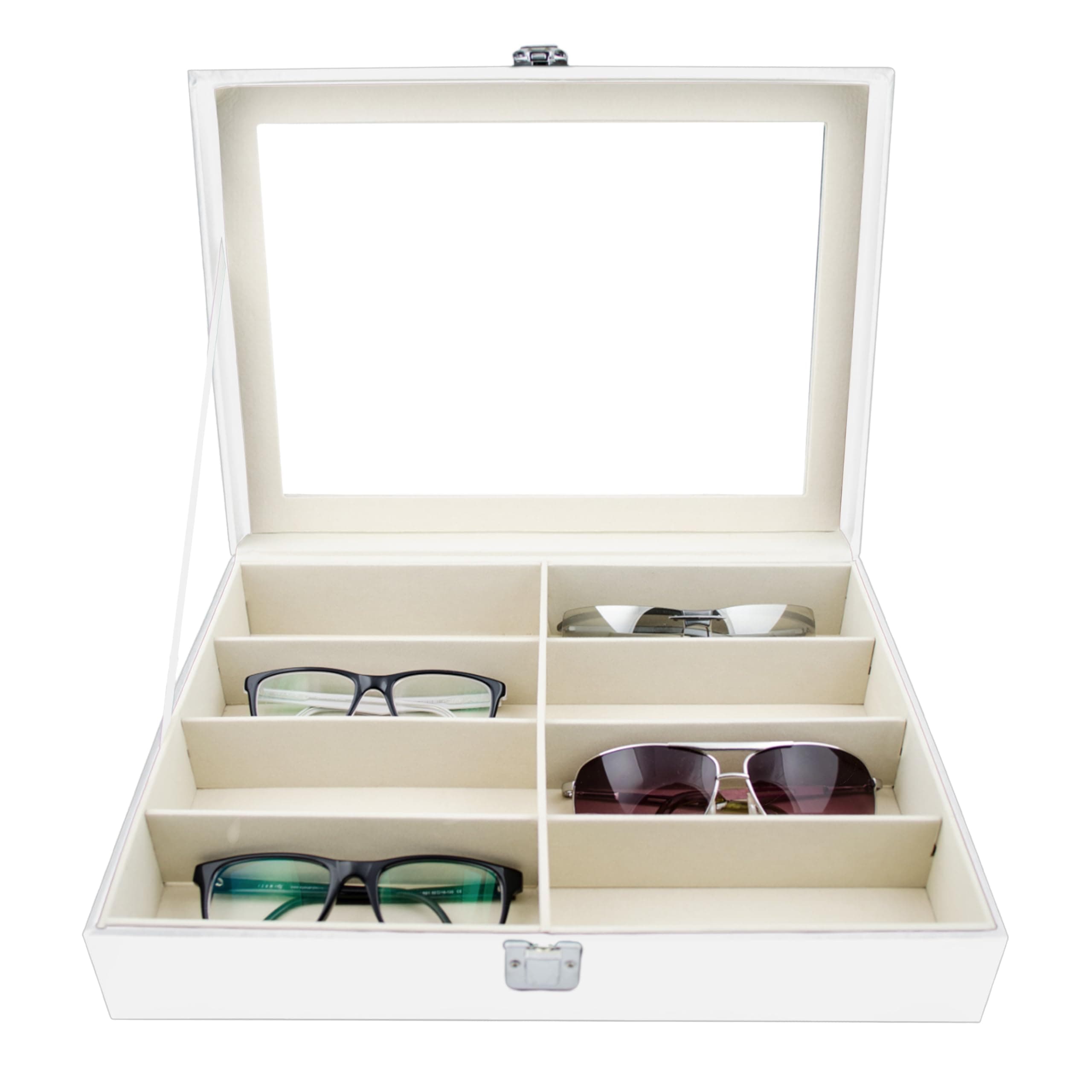 Venkon spectacle box for storing 8 spectacles – white 34 x 25 x 8 cm, sunglasses display, spectacle display