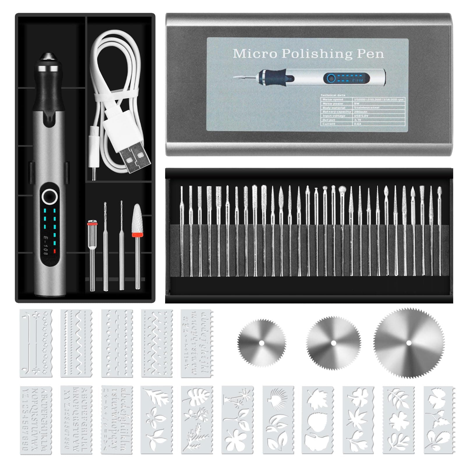 Engraving Pen with 37 Bits, USB Rechargeable Cordless Engraving Machine with Box, Portable DIY Rotary Engraver for Jewelry Wood Glass Stone Carving, Silver