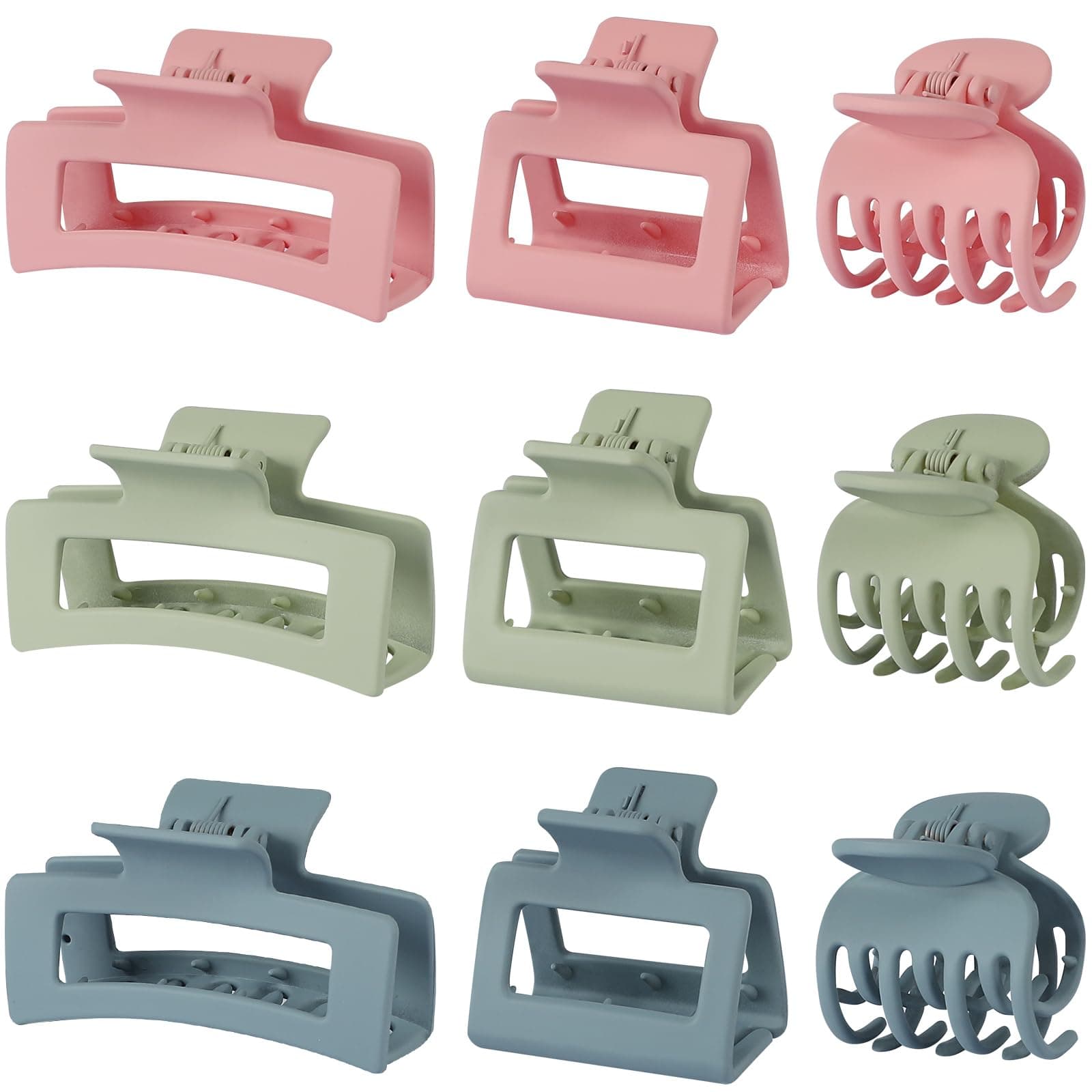 3 Style Hair Accessories for Women: Medium Rectangle Clips for Thick Hair, Square Clips for Thin Hair - 9 pcs Colorful Set