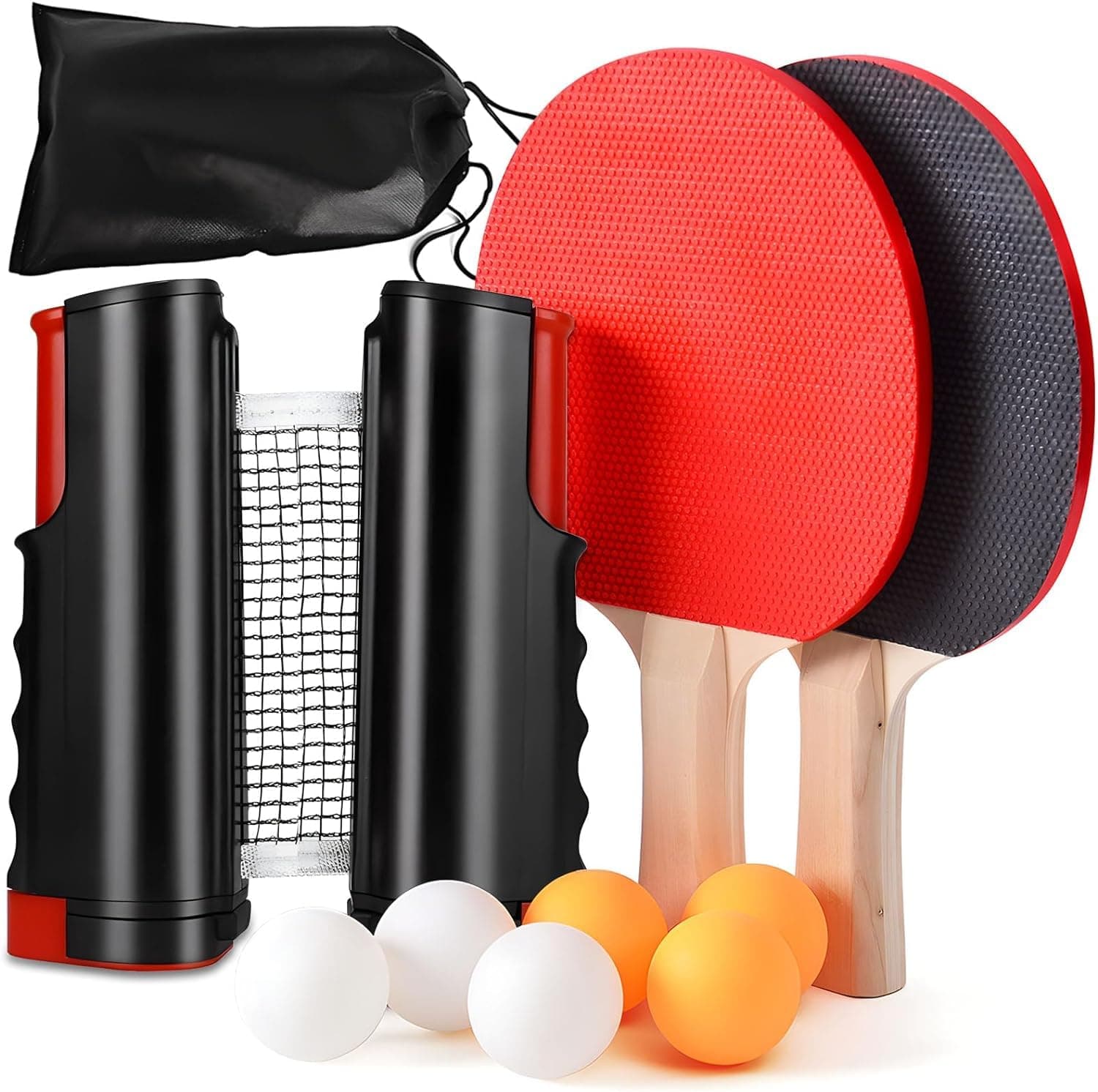 Ping Pong Paddle Set, Portable Table Tennis Set with Retractable Net,Rackets,Balls and Carry Bag for Indoor/Outdoor Games