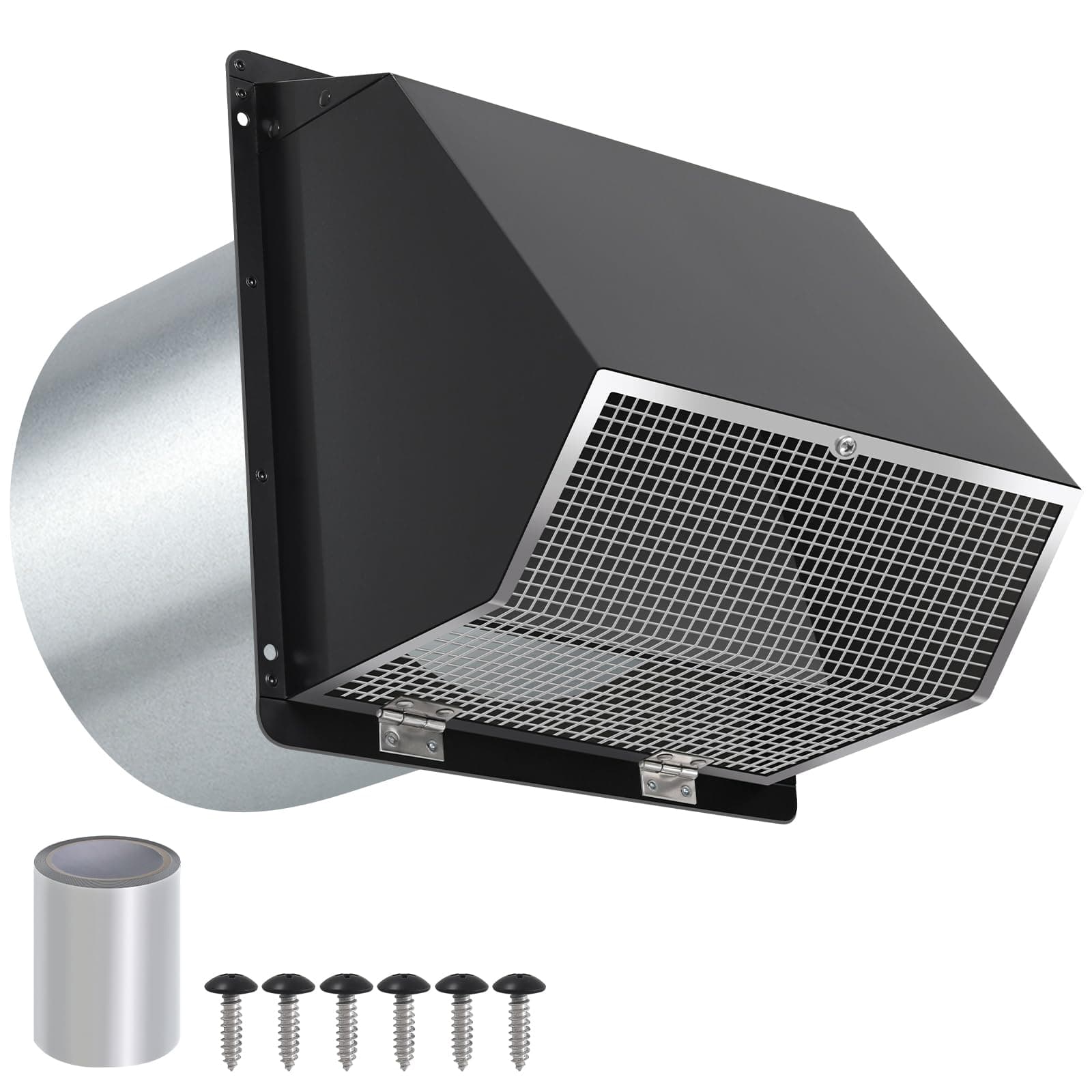 10 Inch Hooded Wall Vent with Screen and Damper, Galvanized Steel Exhaust Vent Wall Vent for Ventilation and Air Exhaust,Outdoor Wall Vent Cap for Kitchen Range Hood/Bathroom Exhaust/Dryer Vent,Black