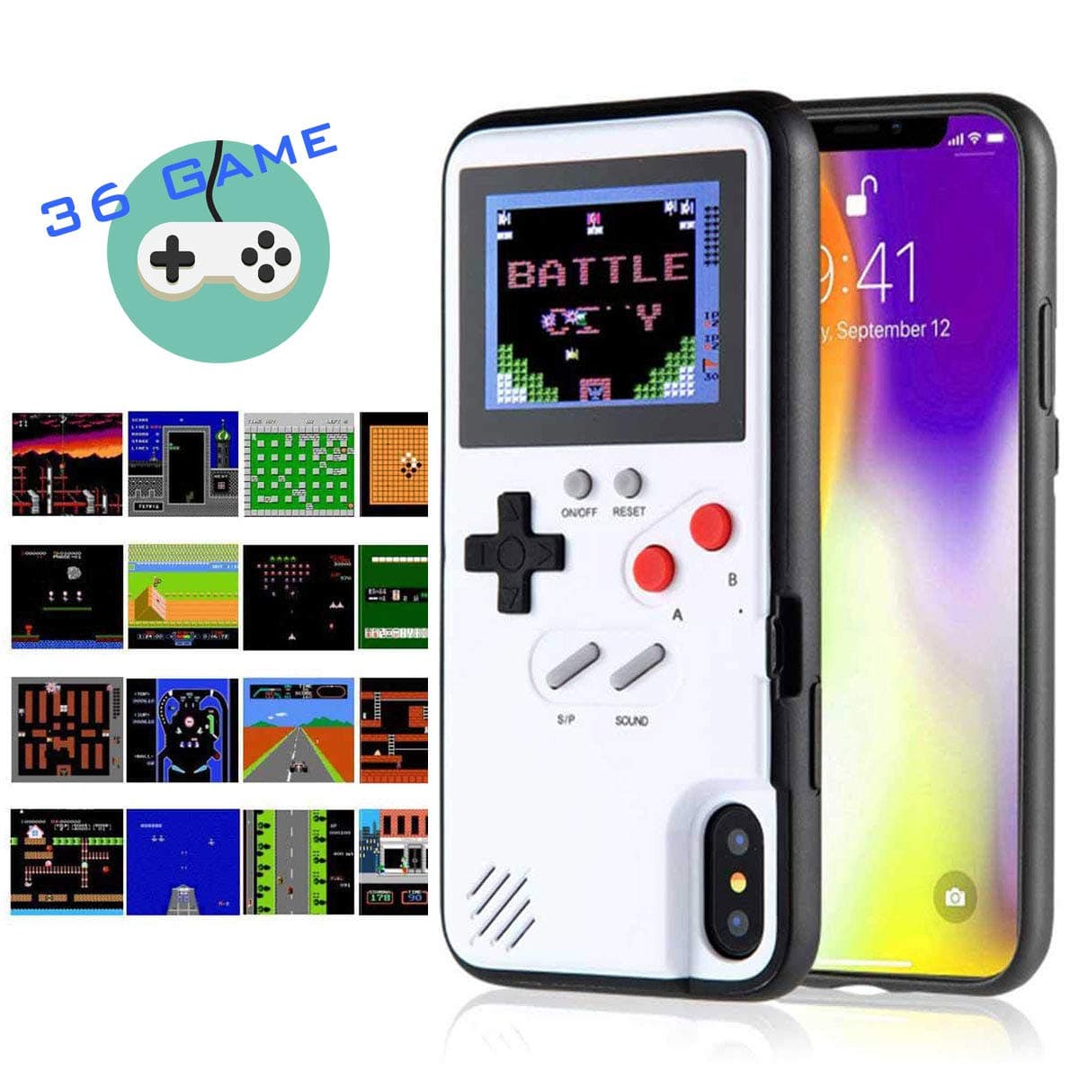 Gameboy Case for iPhone X/XS,Handheld Retro 36 Classic Games,Color Video Display Game Case for iPhone,Anti-Scratch Shockproof Phone Cover for iPhone WeLohas