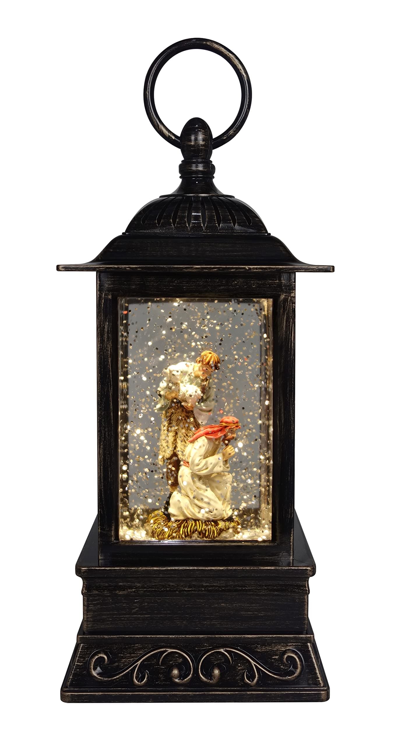 Decorative Christmas Lantern with Nativity Shepherd, 10.5”