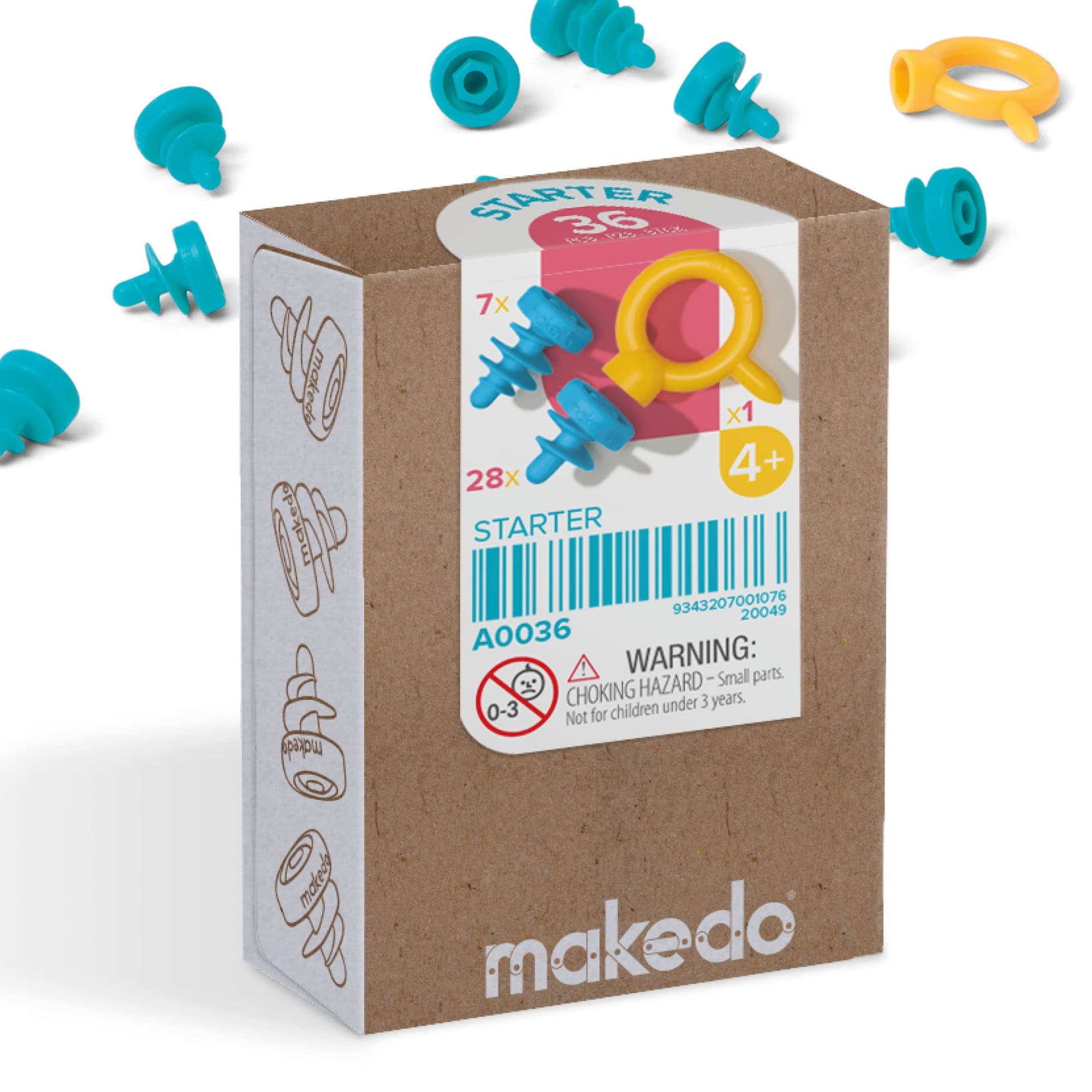 Makedo Starter Kit, Cardboard Construction Starter Pack, STEM and STEAM Educational Toys for Kids, Perfect for at Home Play + Classroom Learning, 36 Piece Mix SCRU & SCRU+ for Kids Age 4+