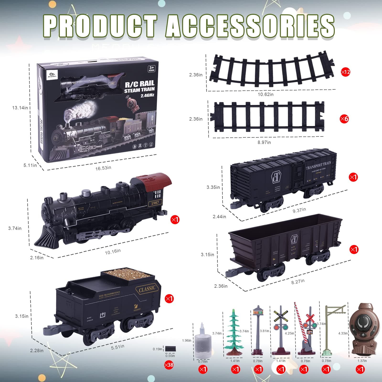 Electric Toys Train Set,Remote Control Train Track Model Toy with Steam,Light,Sound. Train for Christmas Trees,Kids Gifts for 3-8 Years.