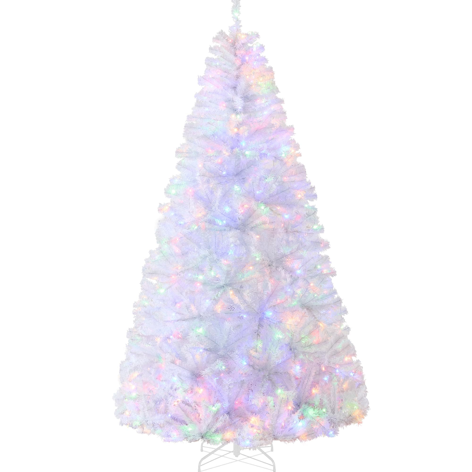 Best Choice Products White Christmas Tree 6ft Pre-Lit Artificial Pine Tree Premium Holiday Decoration w/ 2-in-1 Multicolored Lights, Metal Stand
