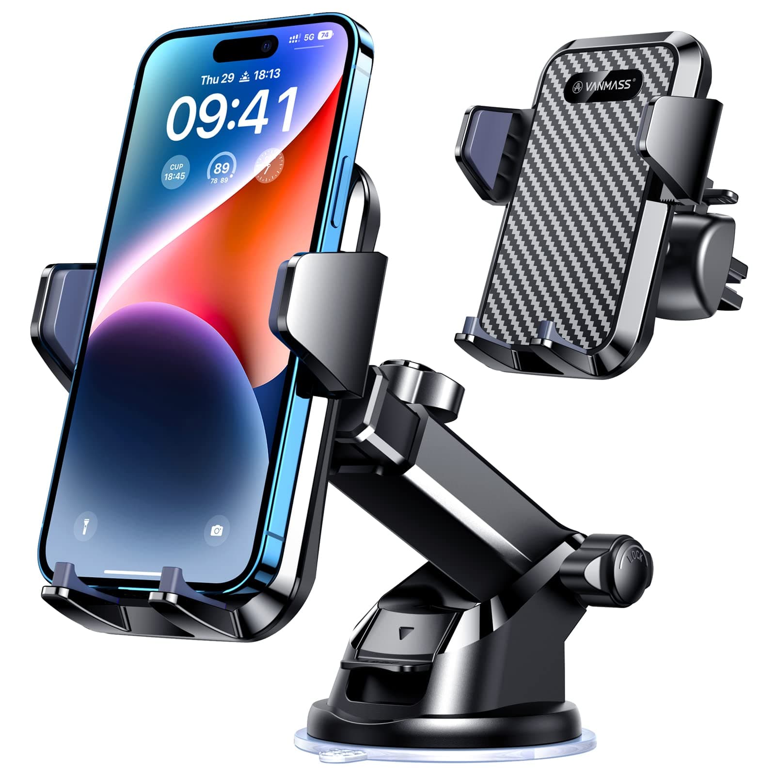 VANMASS VANMASS Car Phone Mount, Dashboard Windshield Air Vent Cell Phone Holder for Car, Strong Stick Suck, One-Touch Design, Car GPS Cradle Compatible with iPhone Xs Max XR X 8 7 6, Galaxy S8 S9, LG