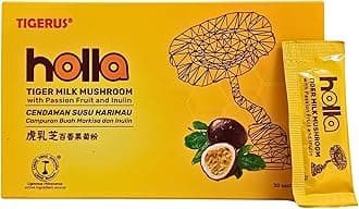 Holla Tiger Milk Mushroom with Passion Fruit and Inulin - Immune Support, Digestive Health, Antioxidant Boost, Natural Wellness Supplement - 30 Sachets