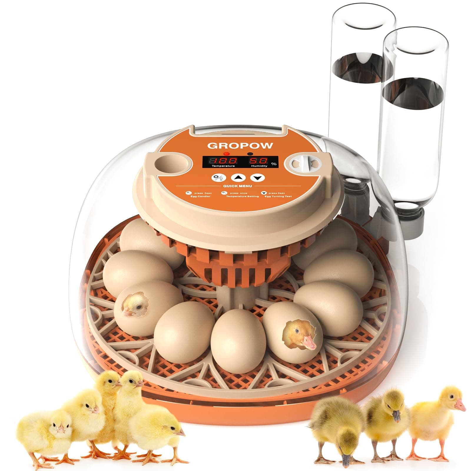 12 Egg Incubator, Automatic Turning with Temperature & Humidity Control, Egg Candler, 360 View with Air Vent, Auto Water Bottle Refill, Chicken Incubator for Hatching Eggs